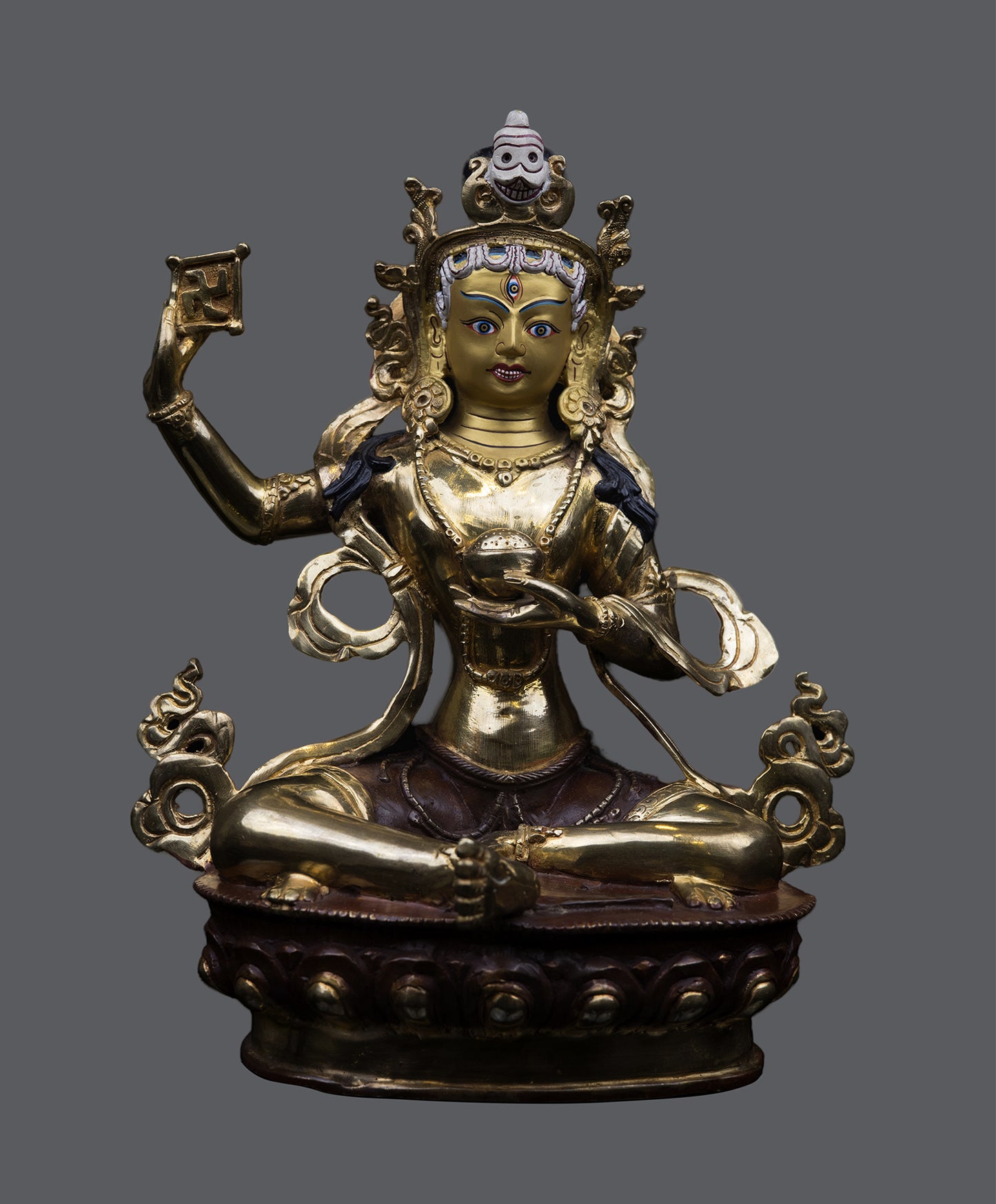 Tibetan Buddhism Guru Sherab Chamma Gold Face Paint Copper Sculpture Statue Figure Nepal free