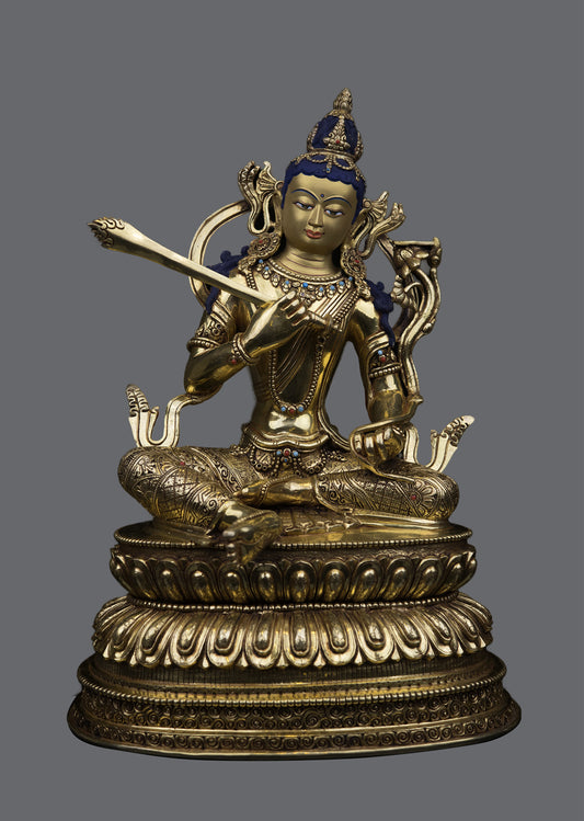 Unique Tibetan Buddhism Lord Manjushri Gold Plated Pure Copper Statue Sculpture Figure Nepal free