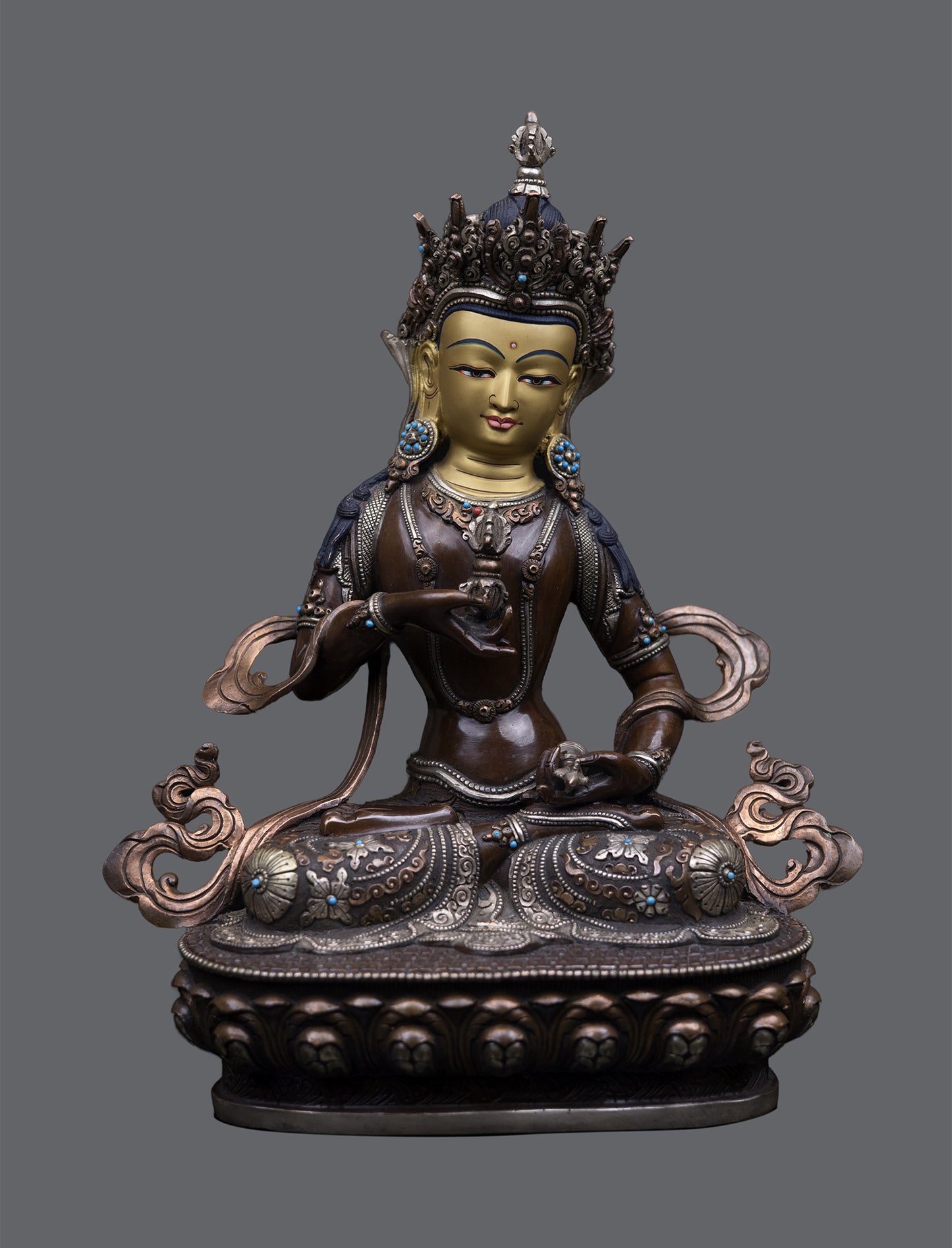Tibetan Buddhism 24K Gold Paint Face Lord Vajra sattva Oxide Pure Copper Statue Sculpture Figure Nepal free