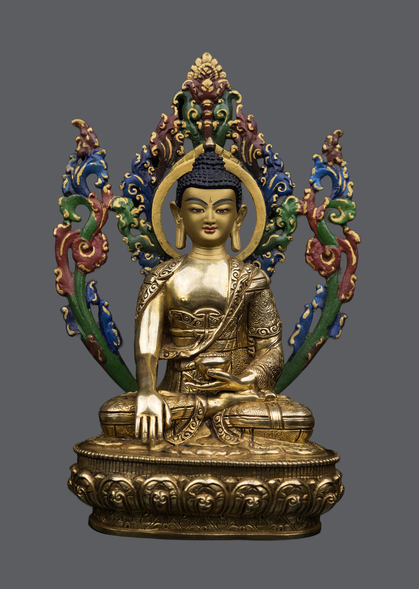 Buddhism Lord Shakyamuni Buddha 8 Auspicious Lucky Sign Pure Copper Gold Statue Sculpture Figure Nepal free