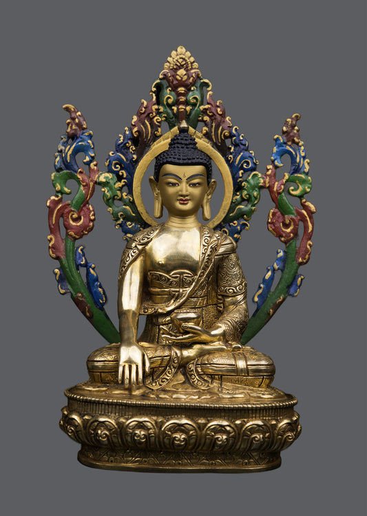 Buddhism Lord Shakyamuni Buddha 8 Auspicious Lucky Sign Pure Copper Gold Statue Sculpture Figure Nepal free