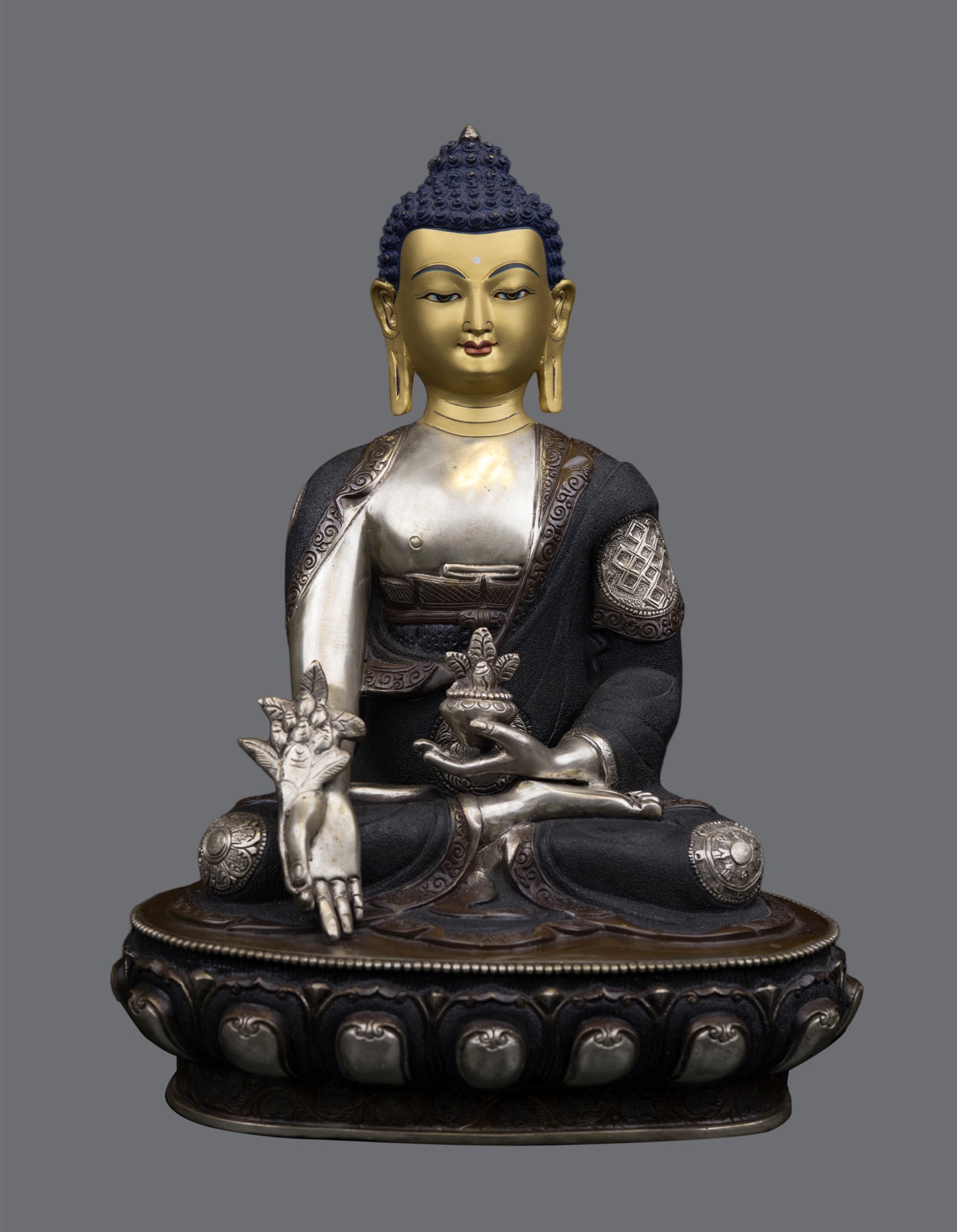 Tibetan Buddhism 24K Gold Face Lord Medicine Buddha Bhaisajya Guru Copper Statue Sculpture Figure Nepal free