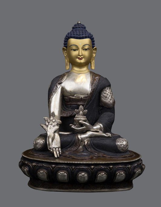 Tibetan Buddhism 24K Gold Face Lord Medicine Buddha Bhaisajya Guru Copper Statue Sculpture Figure Nepal free