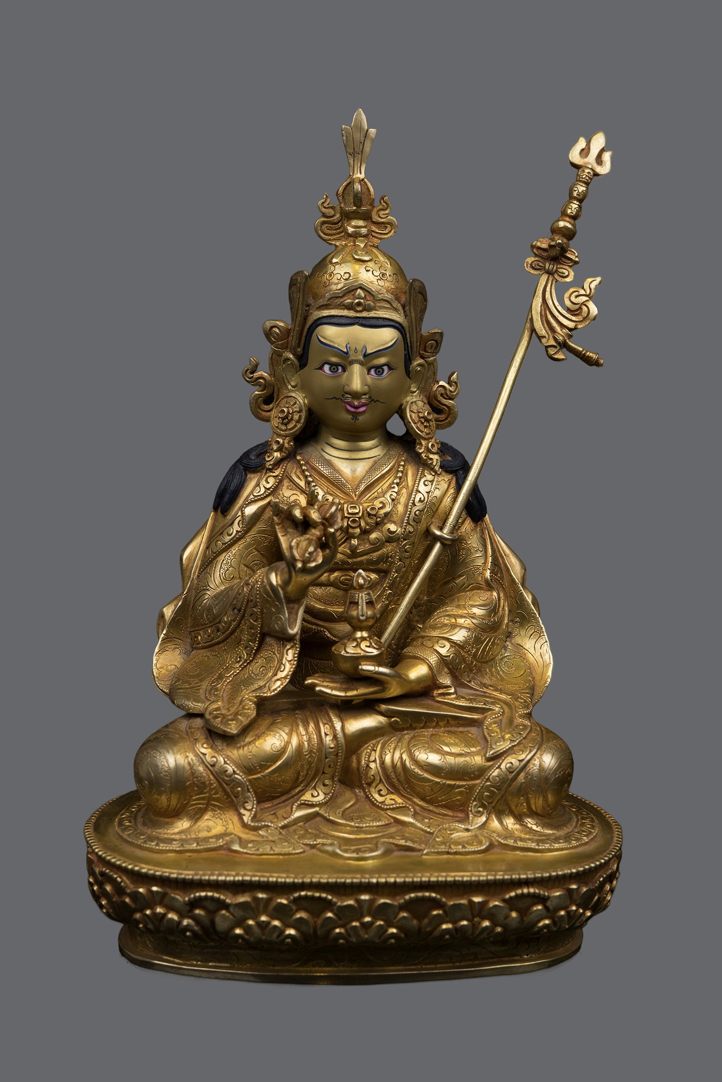 Tibetan Buddhism 24K Gold Face Painting Guru Choke Dorje Copper Statue Sculpture Figure Nepal free