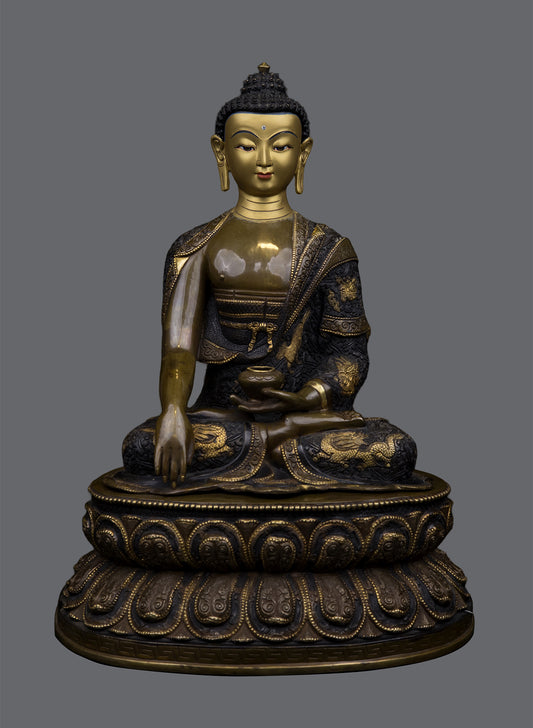Buddhism Lord Shakyamuni Buddha Hand Craved Pure Copper Gold Plated Statue Sculpture Figure Nepal free