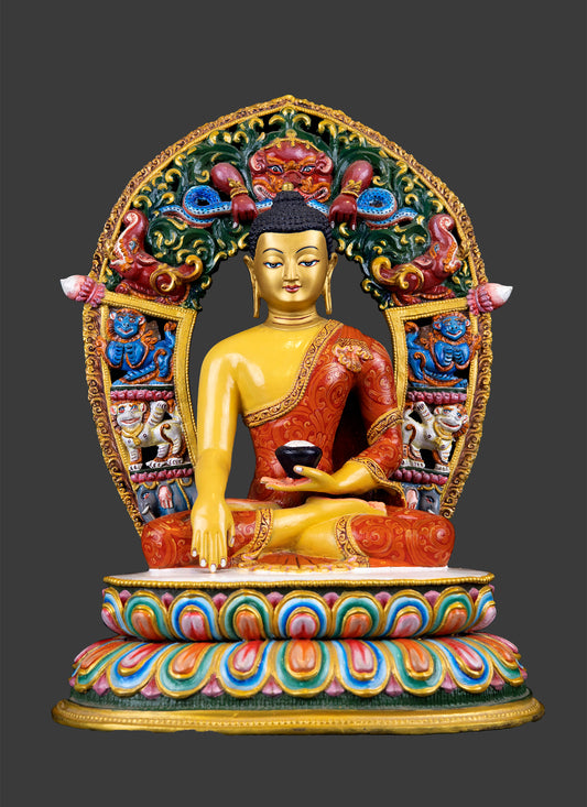 Unique Rare Hand Painingt Buddhism Lord Shakyamuni Akshobya Buddha Copper Statue Figure Nepal free