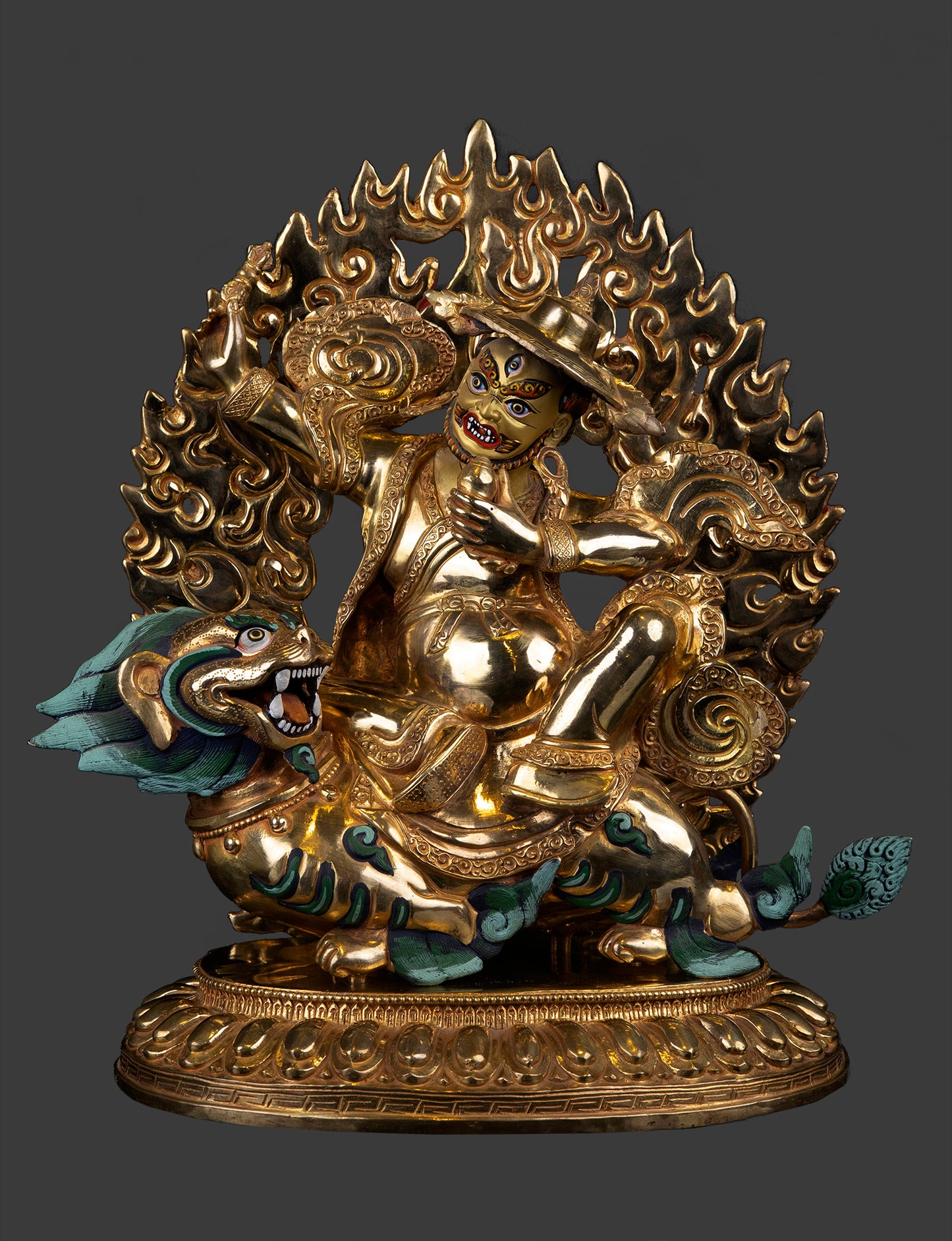 Tibetan Buddhism Gold Face Lord Shugden Dolgyal Gold Plated Copper Rare Statue Figure free 79