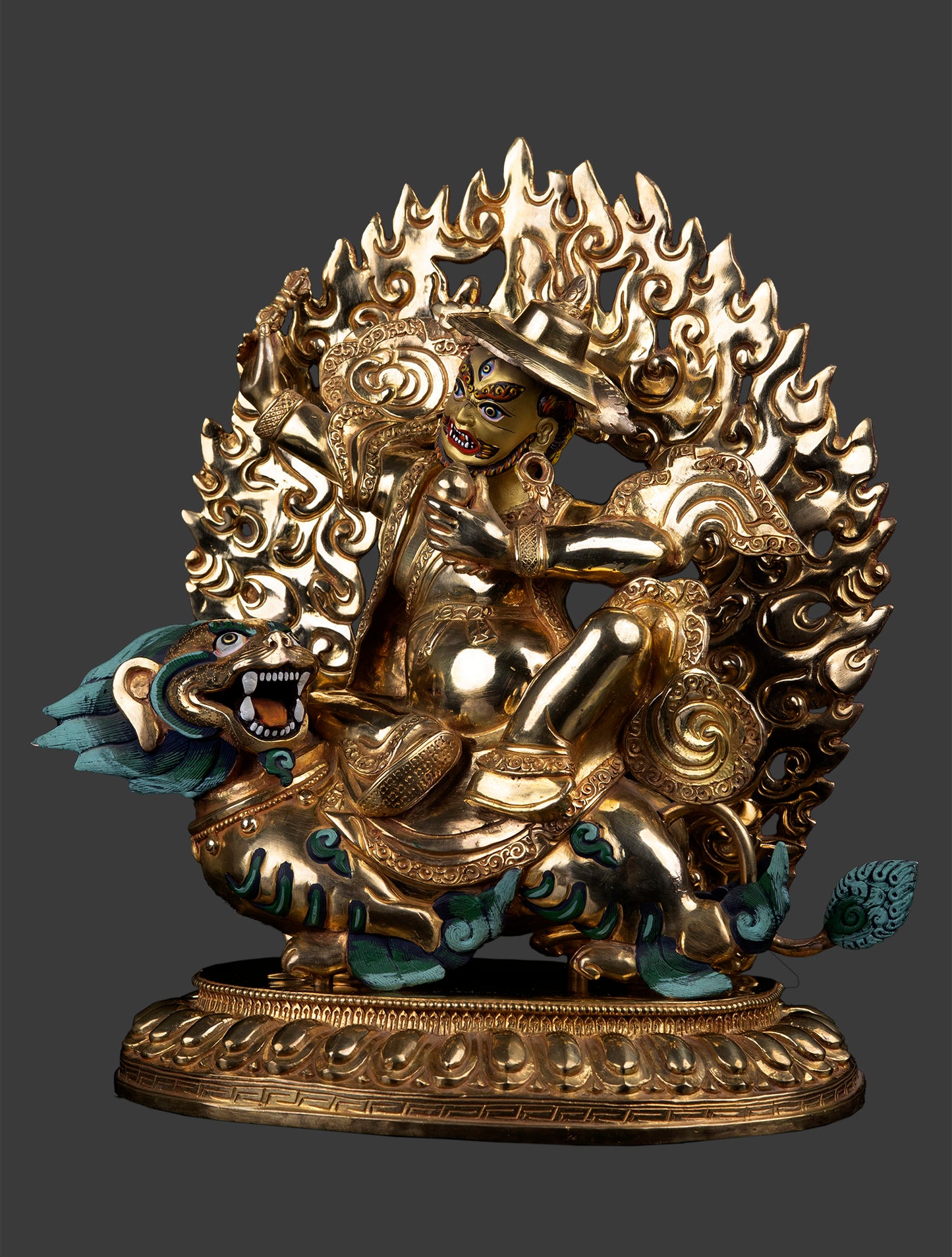 Tibetan Buddhism Gold Face Lord Shugden Dolgyal Gold Plated Copper Rare Statue Figure free 79