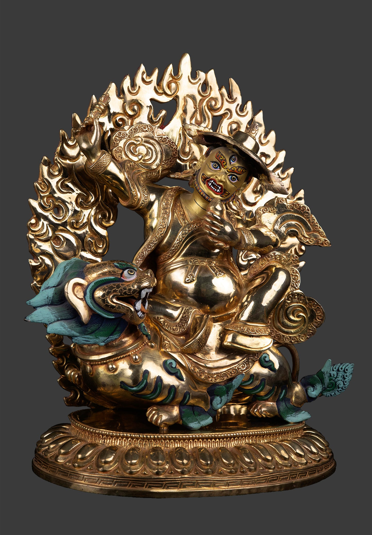 Tibetan Buddhism Gold Face Lord Shugden Dolgyal Gold Plated Copper Rare Statue Figure free 79