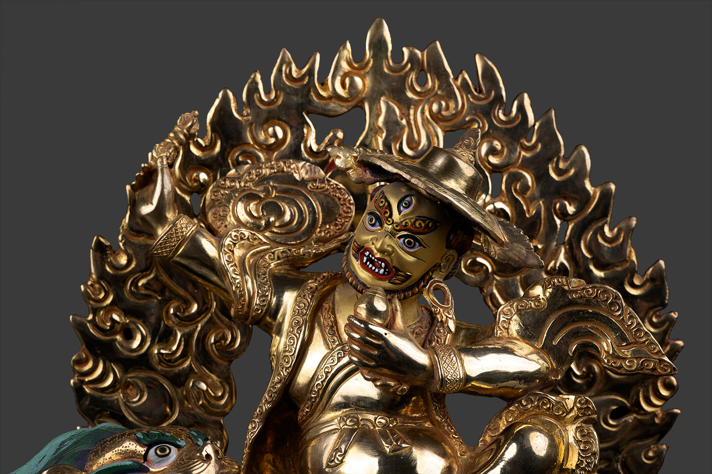 Tibetan Buddhism Gold Face Lord Shugden Dolgyal Gold Plated Copper Rare Statue Figure free 79