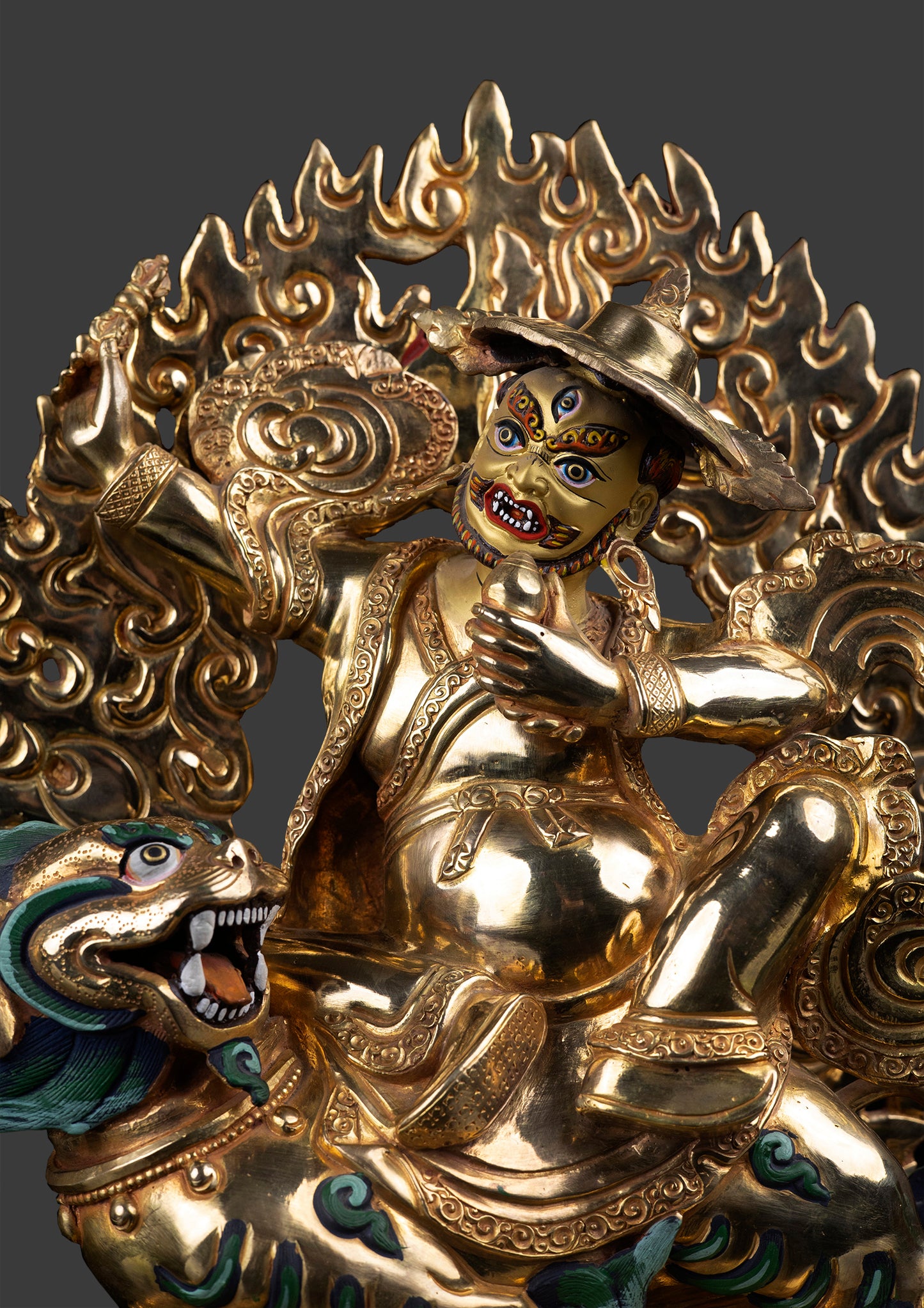 Tibetan Buddhism Gold Face Lord Shugden Dolgyal Gold Plated Copper Rare Statue Figure free 79