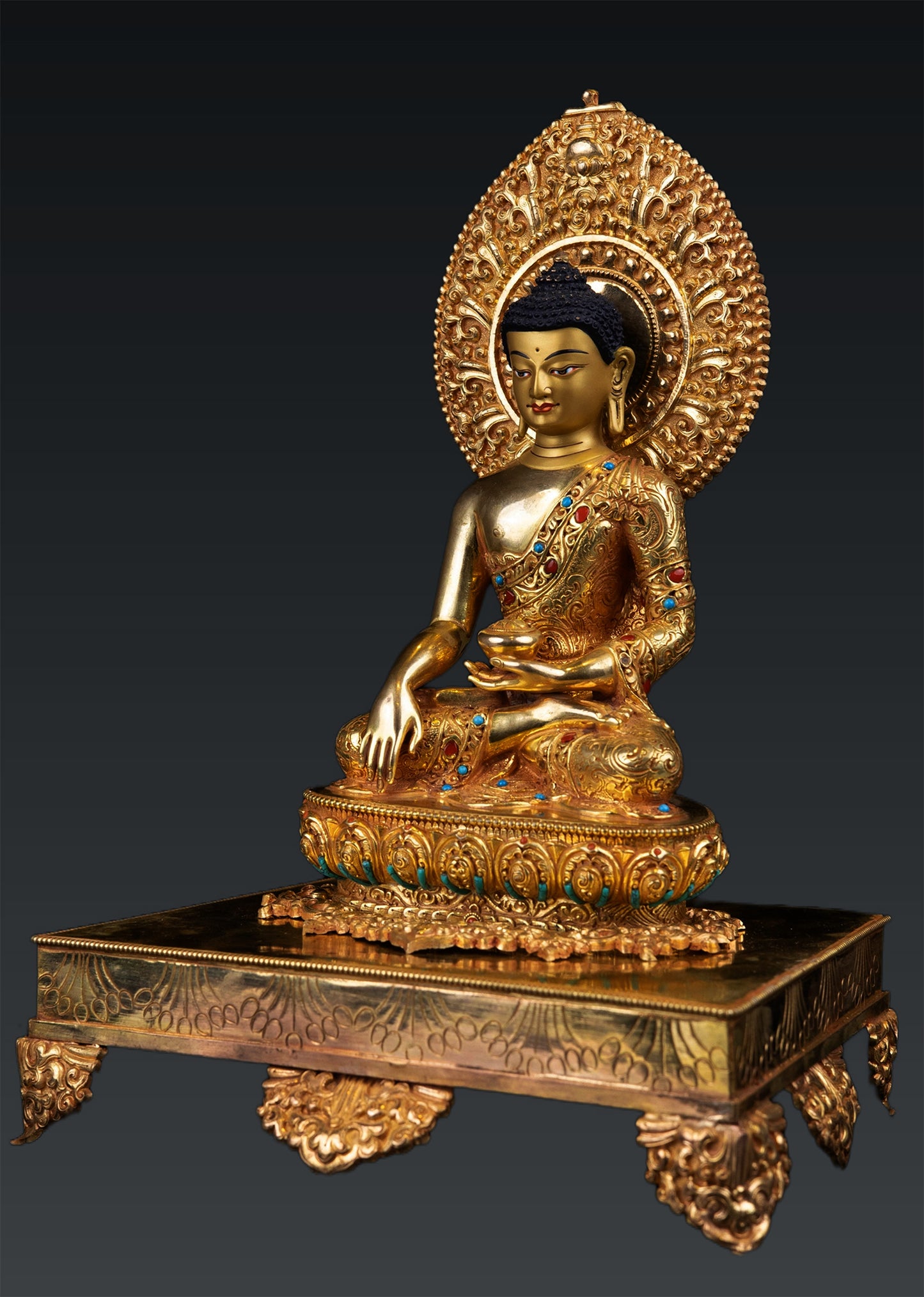 Buddhism Lord Akshobya Shakyamuni Buddha Gold Plated Copper Statue Figure Nepal free16
