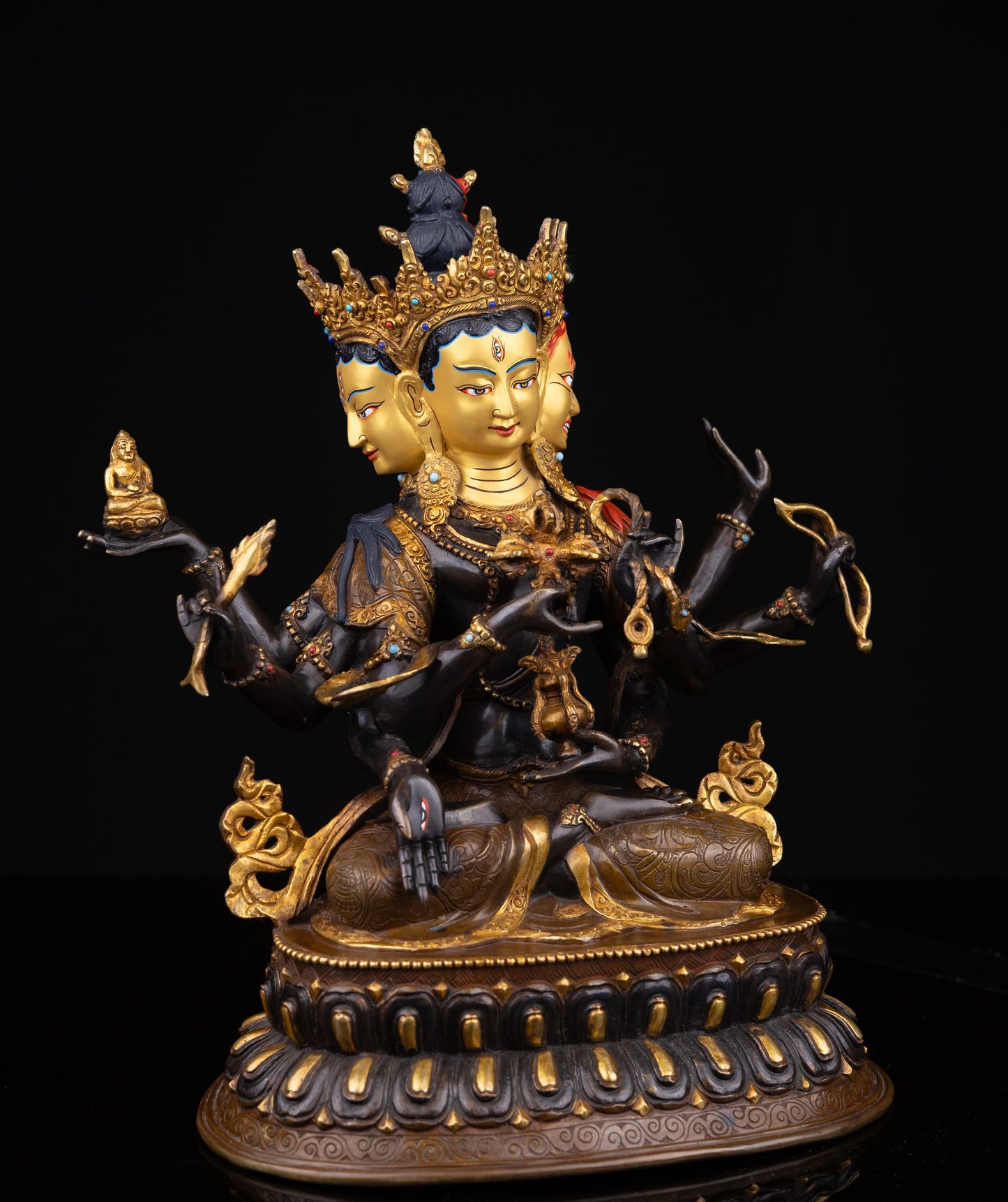 24K Gold Face Hand Painting Tibetan Buddhism Namgyal Namgyalma Ushnishavijaya Oxide Copper Statue Sculpture Nepal free