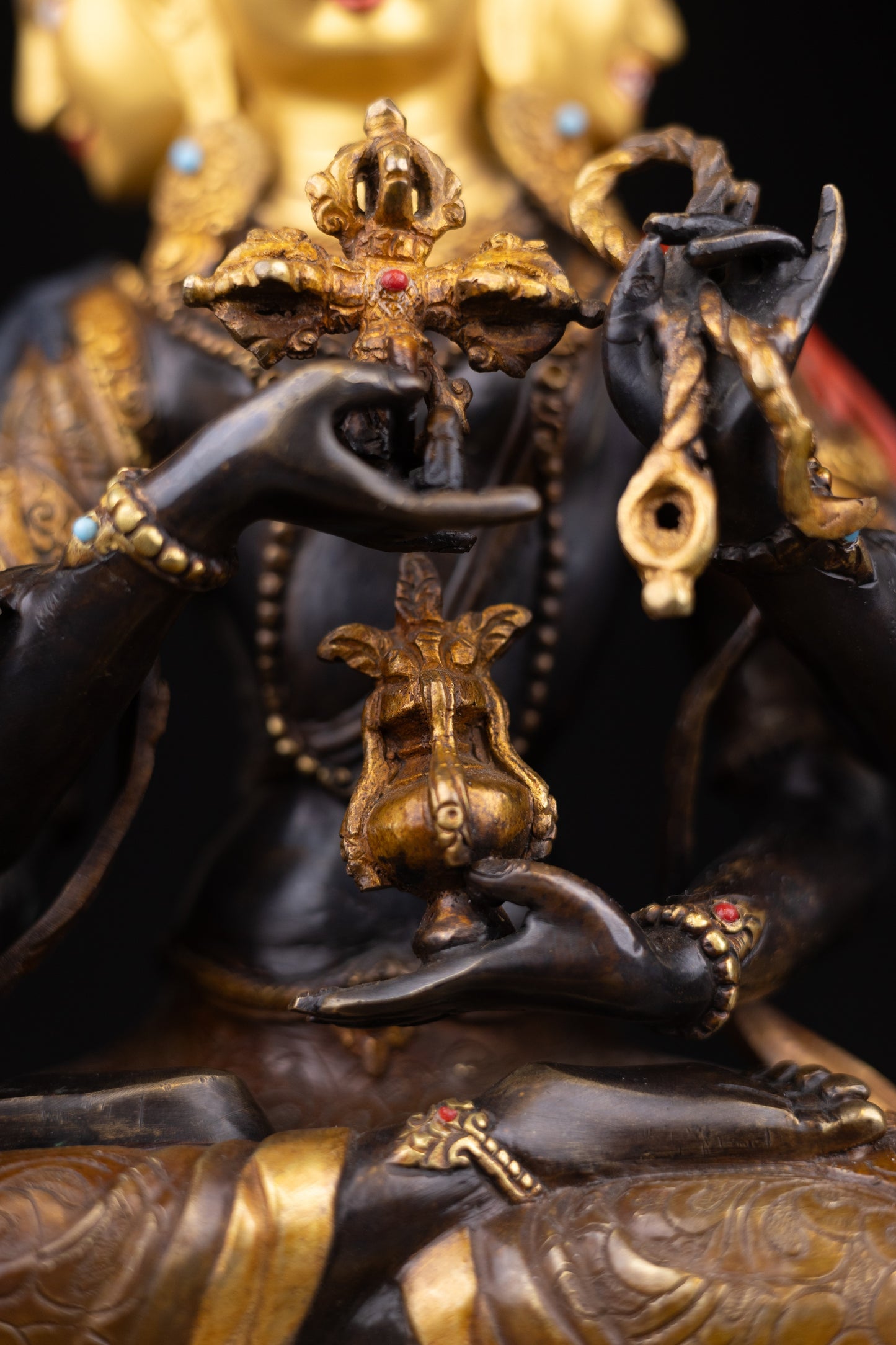 24K Gold Face Hand Painting Tibetan Buddhism Namgyal Namgyalma Ushnishavijaya Oxide Copper Statue Sculpture Nepal free