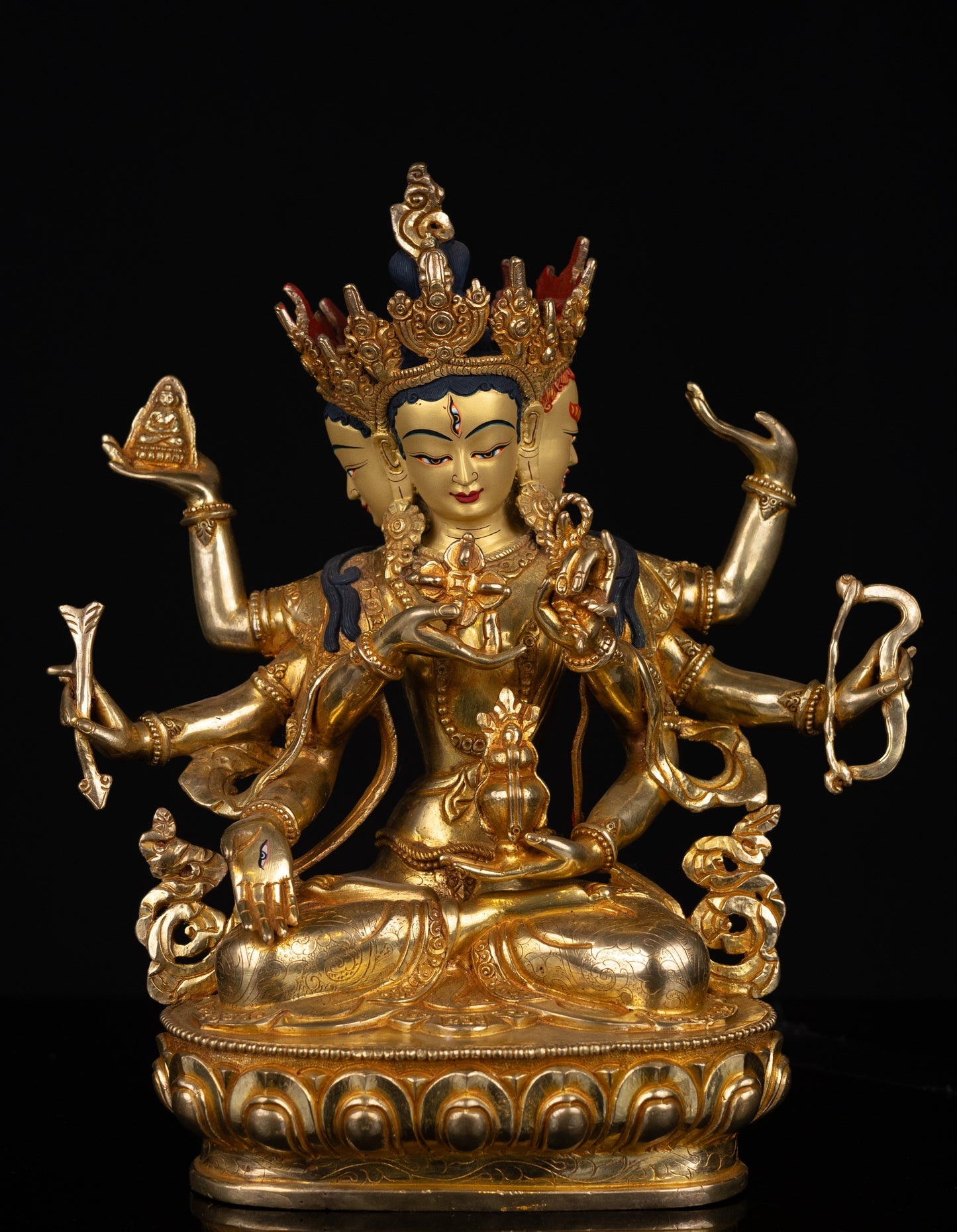 Tibetan Buddhism 24K Gold Face Hand Painting Namgyal Namgyalma Ushnishavijaya Gold Plated Pure Copper Statue Sculpture Nepal free