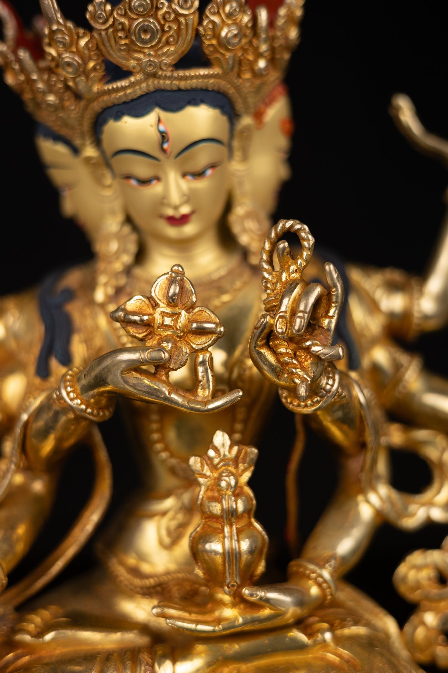 Tibetan Buddhism 24K Gold Face Hand Painting Namgyal Namgyalma Ushnishavijaya Gold Plated Pure Copper Statue Sculpture Nepal free