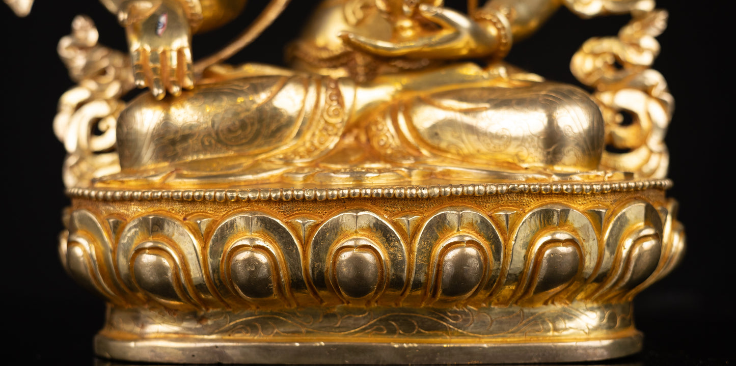 Tibetan Buddhism 24K Gold Face Hand Painting Namgyal Namgyalma Ushnishavijaya Gold Plated Pure Copper Statue Sculpture Nepal free