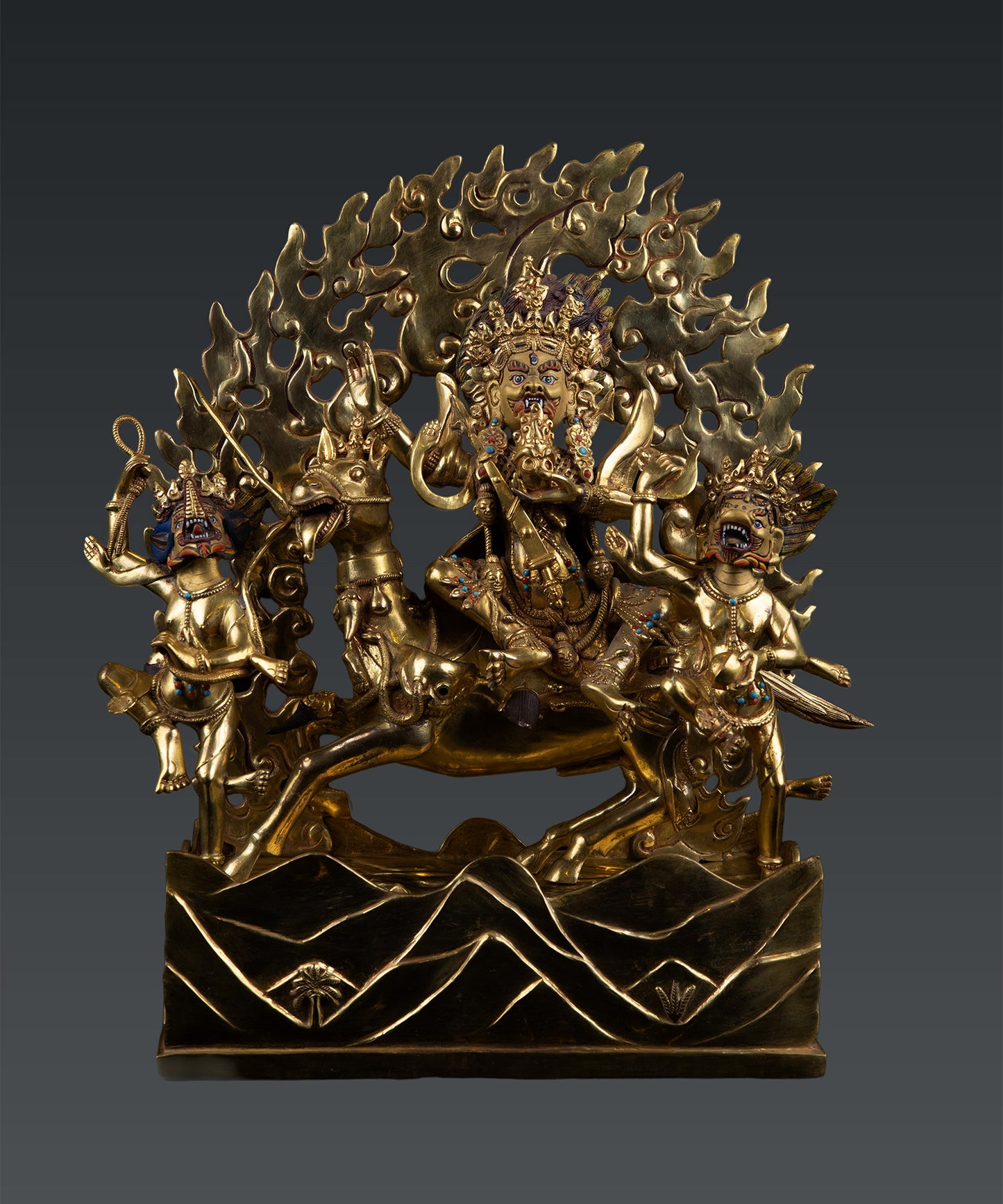 Tibetan Buddhism Goddess Palden Lhamo or Shri Devi Pure Gold Plated Copper Statue Figure Nepal free 92