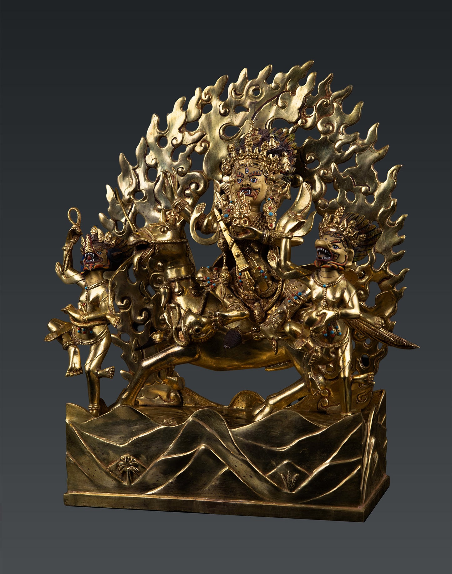 Tibetan Buddhism Goddess Palden Lhamo or Shri Devi Pure Gold Plated Copper Statue Figure Nepal free 92