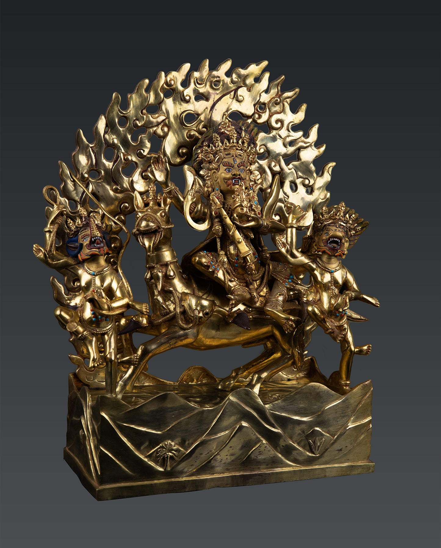 Tibetan Buddhism Goddess Palden Lhamo or Shri Devi Pure Gold Plated Copper Statue Figure Nepal free 92