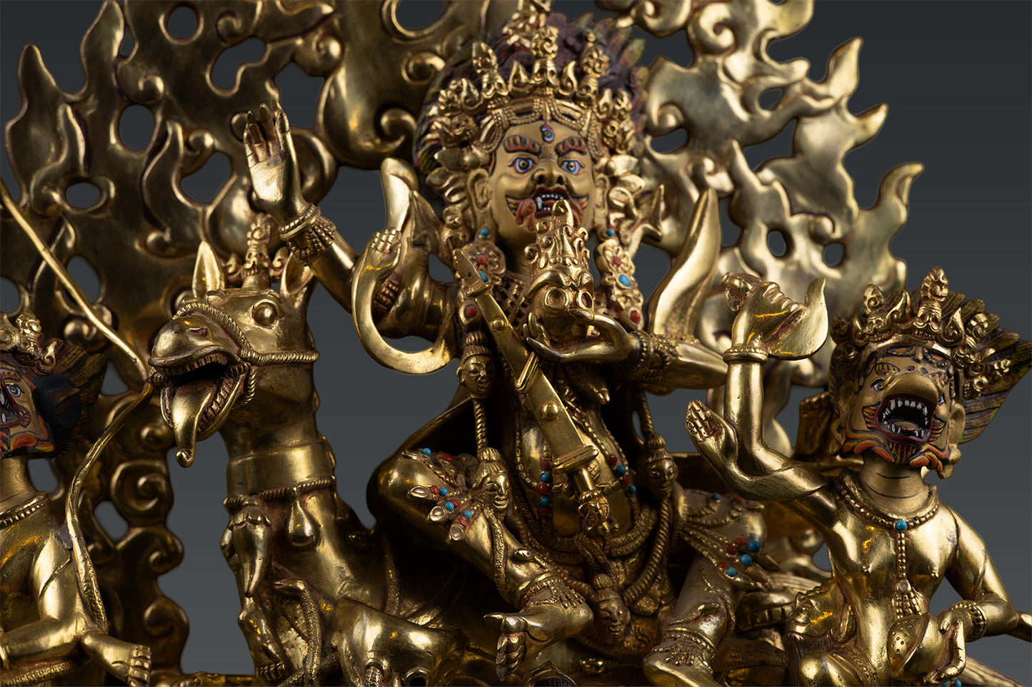 Tibetan Buddhism Goddess Palden Lhamo or Shri Devi Pure Gold Plated Copper Statue Figure Nepal free 92