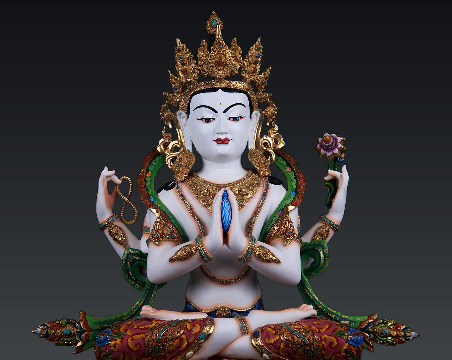 Unique Hand Painting Tibetan Buddhism Lord Chenrezig Khacheri Pure Copper Hand Painting Statue Figure Sculpture Nepal free