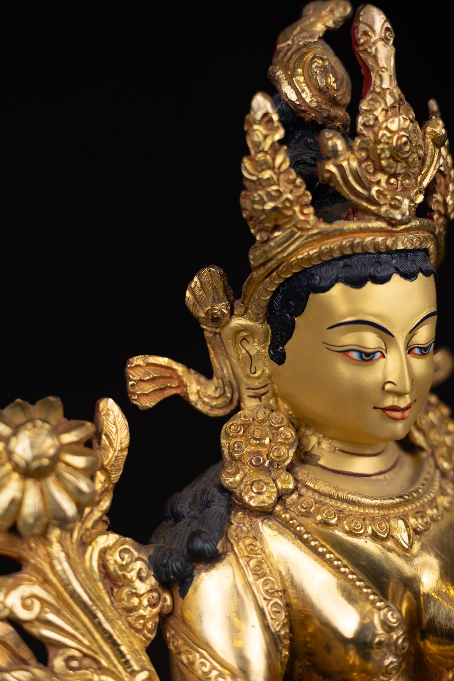 Tibetan Buddhism Gold Face Paint Goddess Green Tara Rupa Dolma Drolma Jongma Gold Plated Copper Statue Sculpture Figure Nepal free