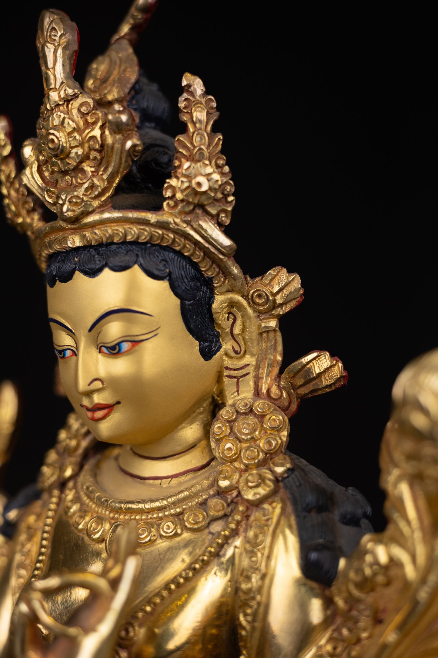 Tibetan Buddhism Gold Face Paint Goddess Green Tara Rupa Dolma Drolma Jongma Gold Plated Copper Statue Sculpture Figure Nepal free