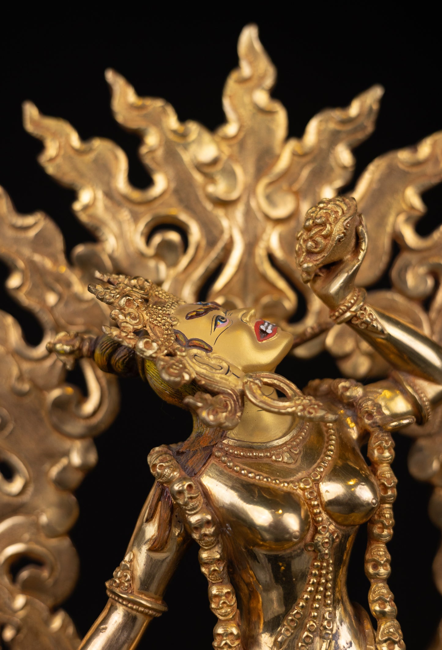 Tibetan Buddhism Gold Face Hand Painting Wrathful Goddess Vajra Yogini Khadga Jogini Dakini Dorje Naljorma Gold Plated Copper Statue Sculpture