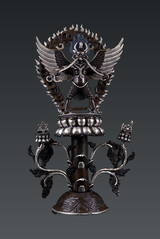 Tibetan Buddhism Handmade Garuda Bantej Eagle Silver Plated Pure Copper Oxide Statue Figure Sculpture Nepal free