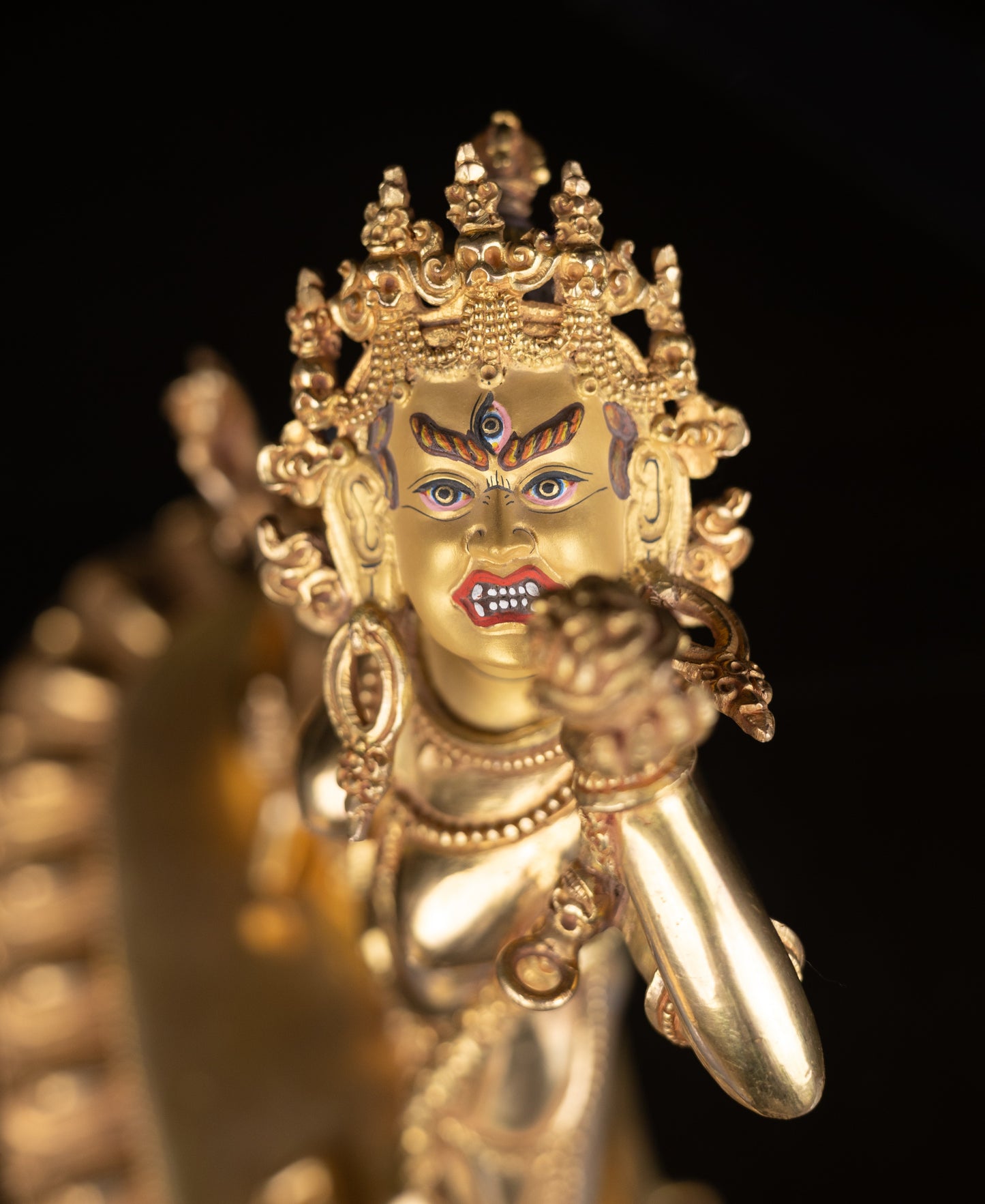 Tibetan Buddhism Gold Face Hand Painting Wrathful Goddess Vajra Yogini Khadga Jogini Dakini Dorje Naljorma Gold Plated Copper Statue Sculpture