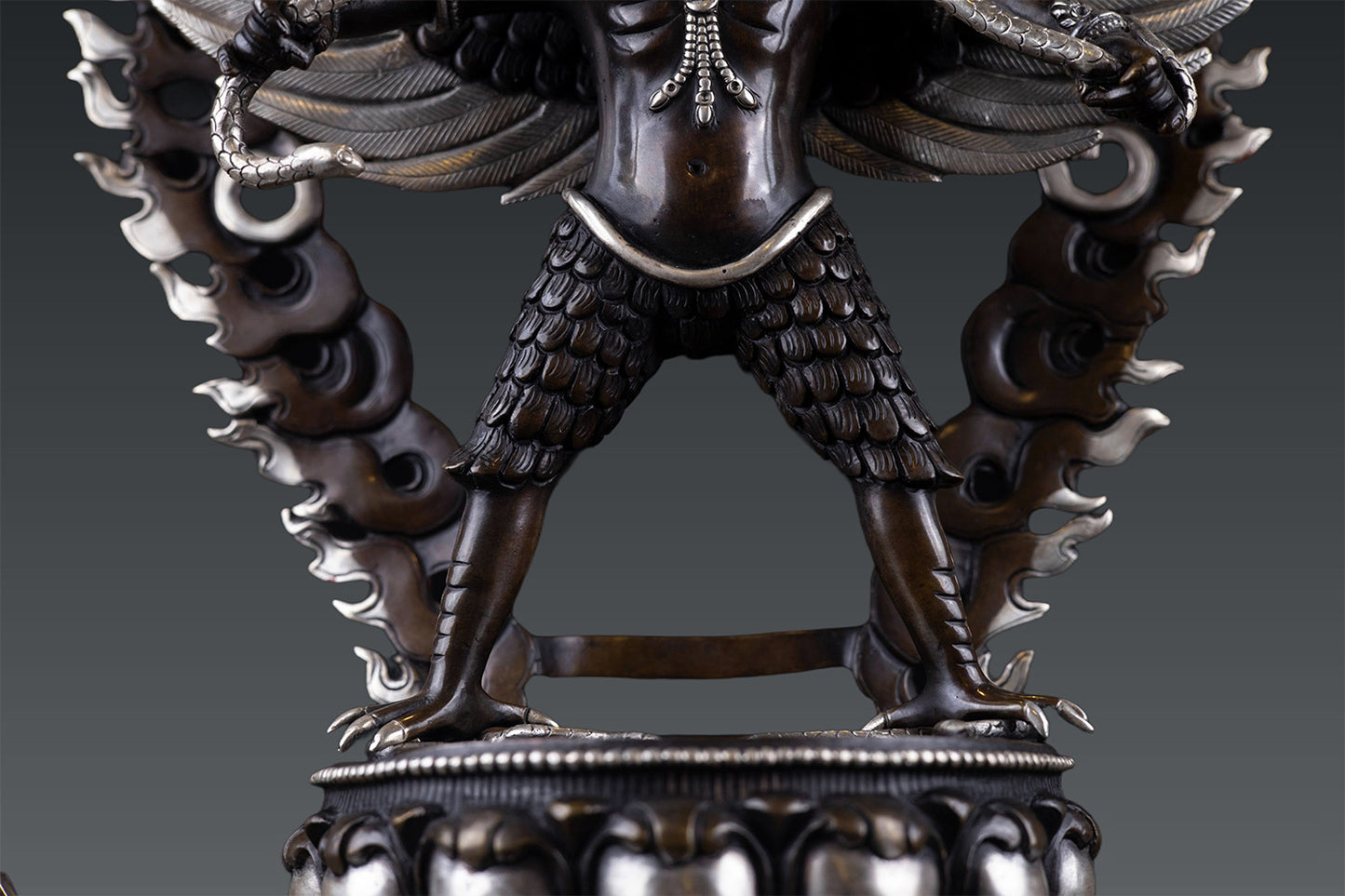 Tibetan Buddhism Handmade Garuda Bantej Eagle Silver Plated Pure Copper Oxide Statue Figure Sculpture Nepal free