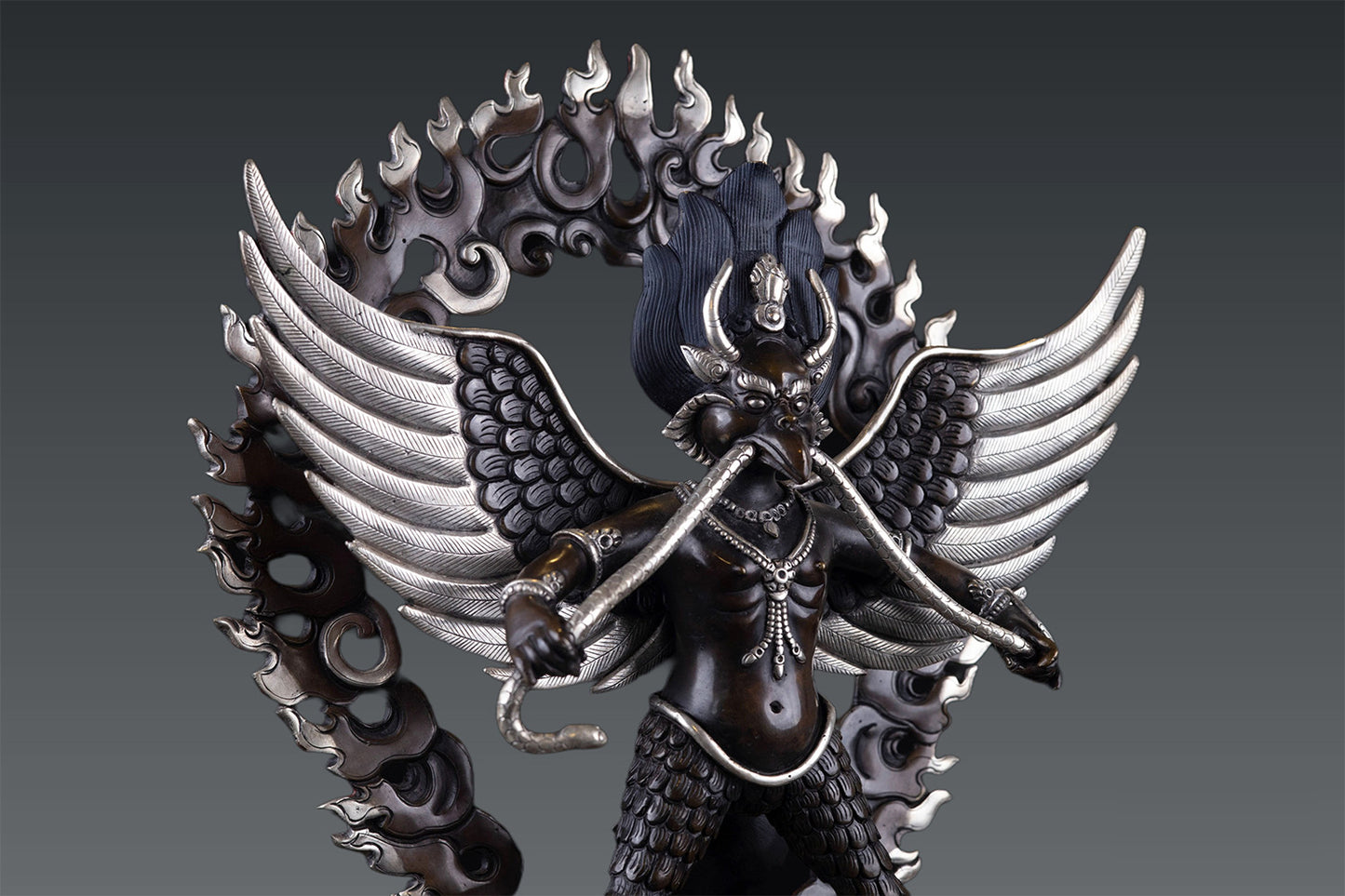 Tibetan Buddhism Handmade Garuda Bantej Eagle Silver Plated Pure Copper Oxide Statue Figure Sculpture Nepal free