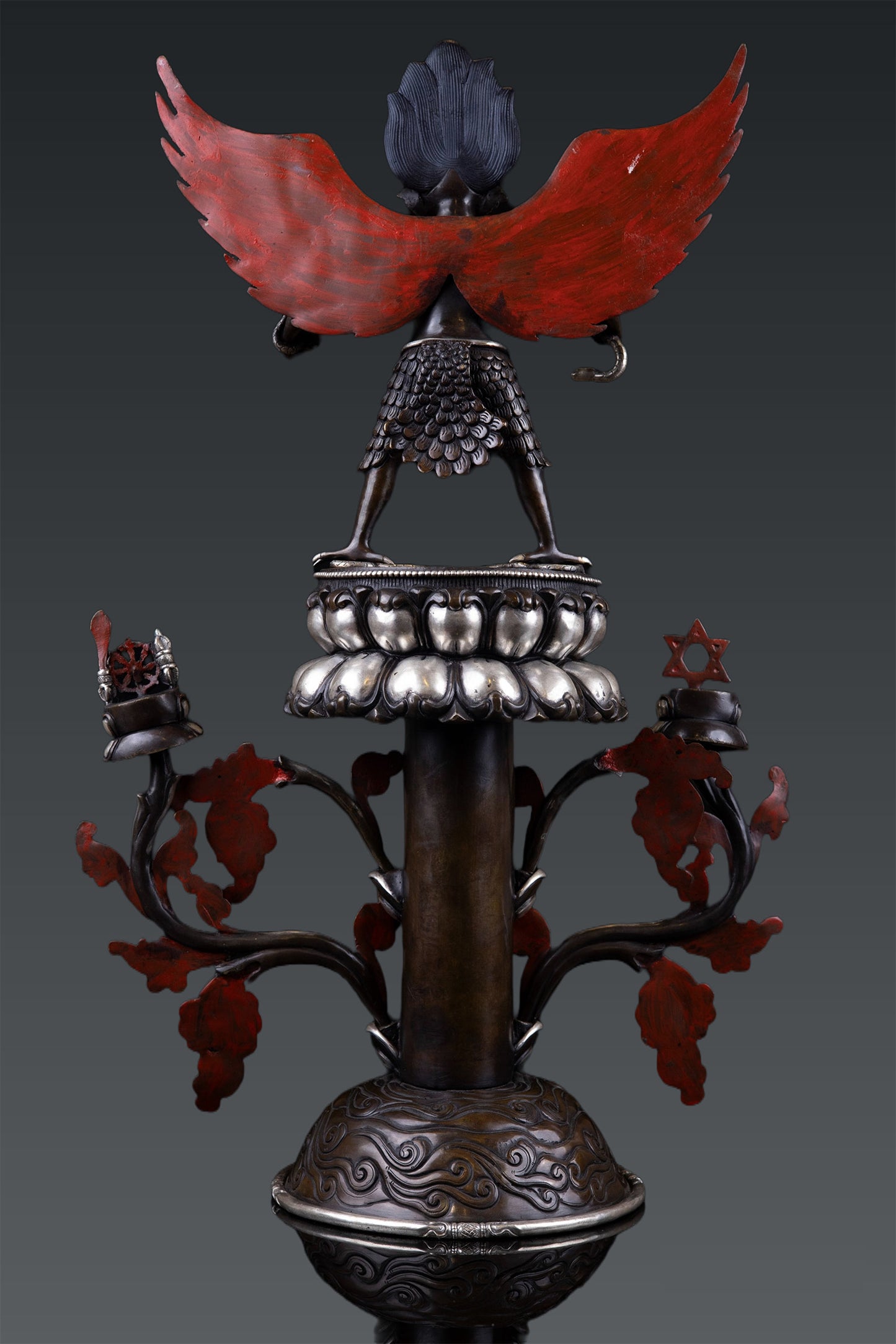 Tibetan Buddhism Handmade Garuda Bantej Eagle Silver Plated Pure Copper Oxide Statue Figure Sculpture Nepal free