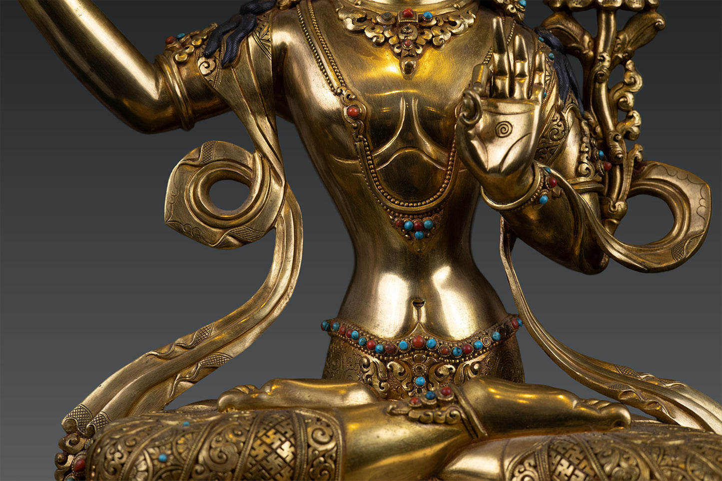 Unique Tibetan Buddhism Goddess Maha Manjushree Manjushri Pure Gold Plated Pure Copper Statue Figure Nepal free 95