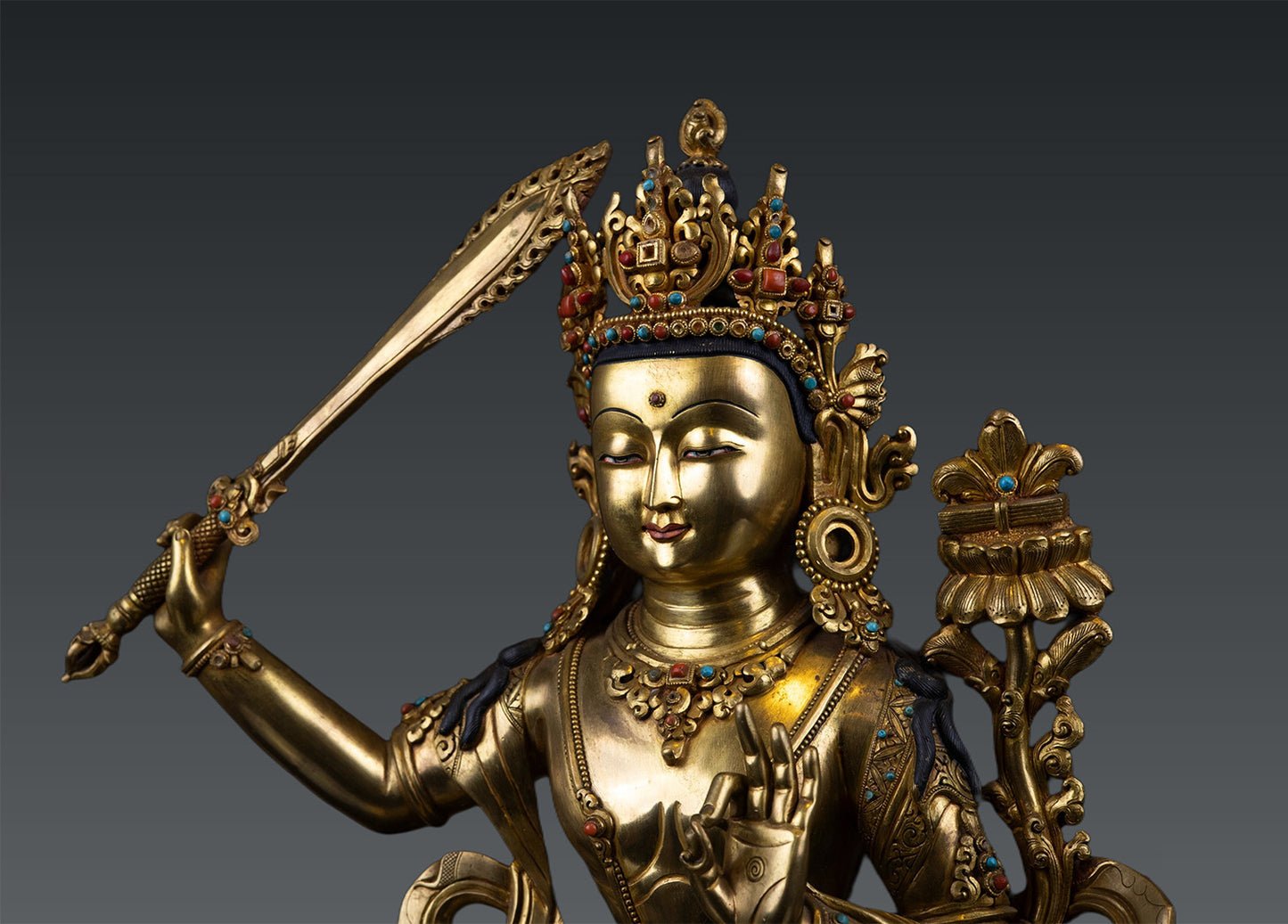 Unique Tibetan Buddhism Goddess Maha Manjushree Manjushri Pure Gold Plated Pure Copper Statue Figure Nepal free 95