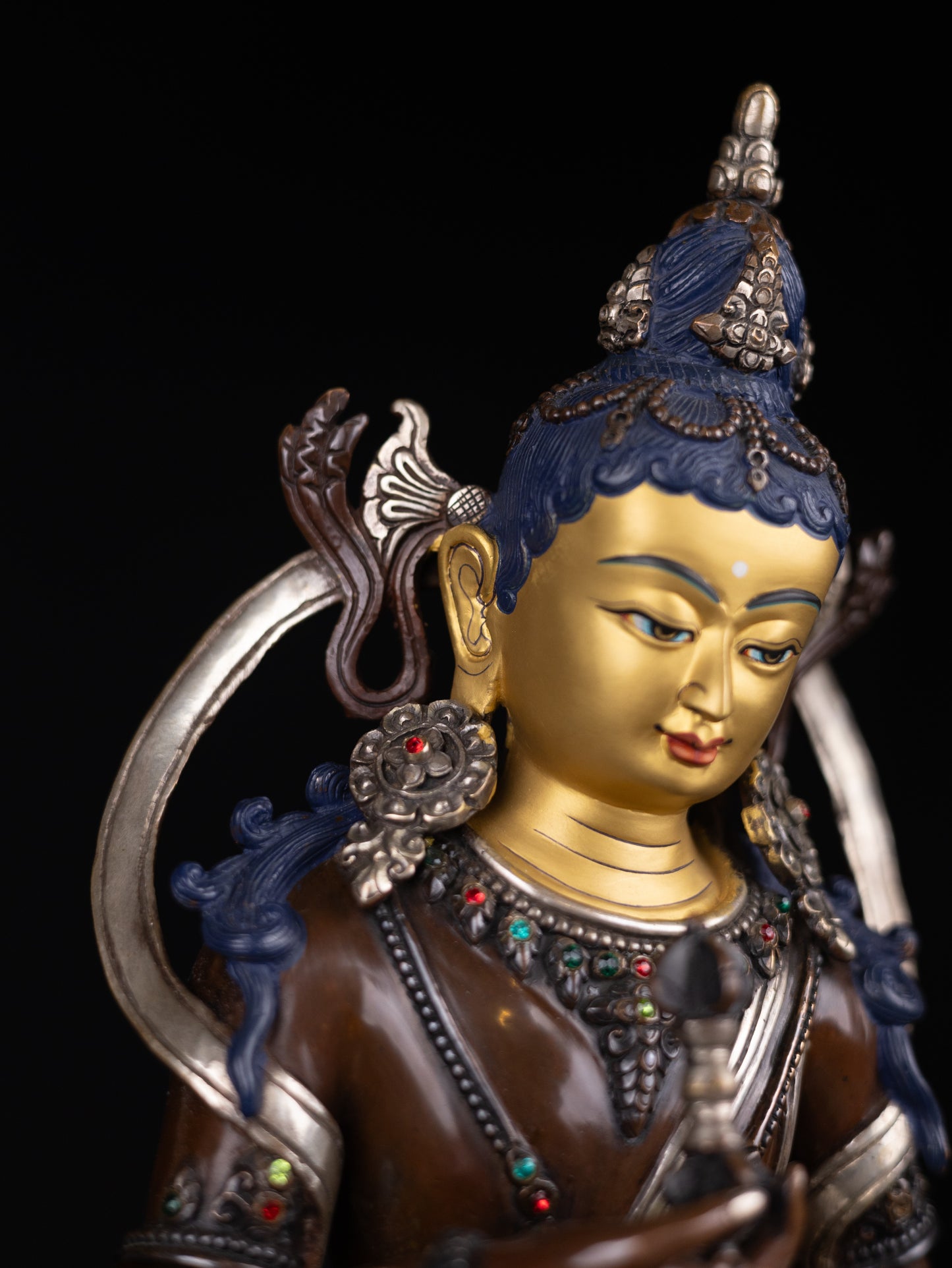 Tibetan Buddhism Gold Face Hand Paint Lord Vajra Sattva Boddhisattva Dorje Sempa Gold Plated Copper Fine Oxide Statue Sculpture Figure Nepal free