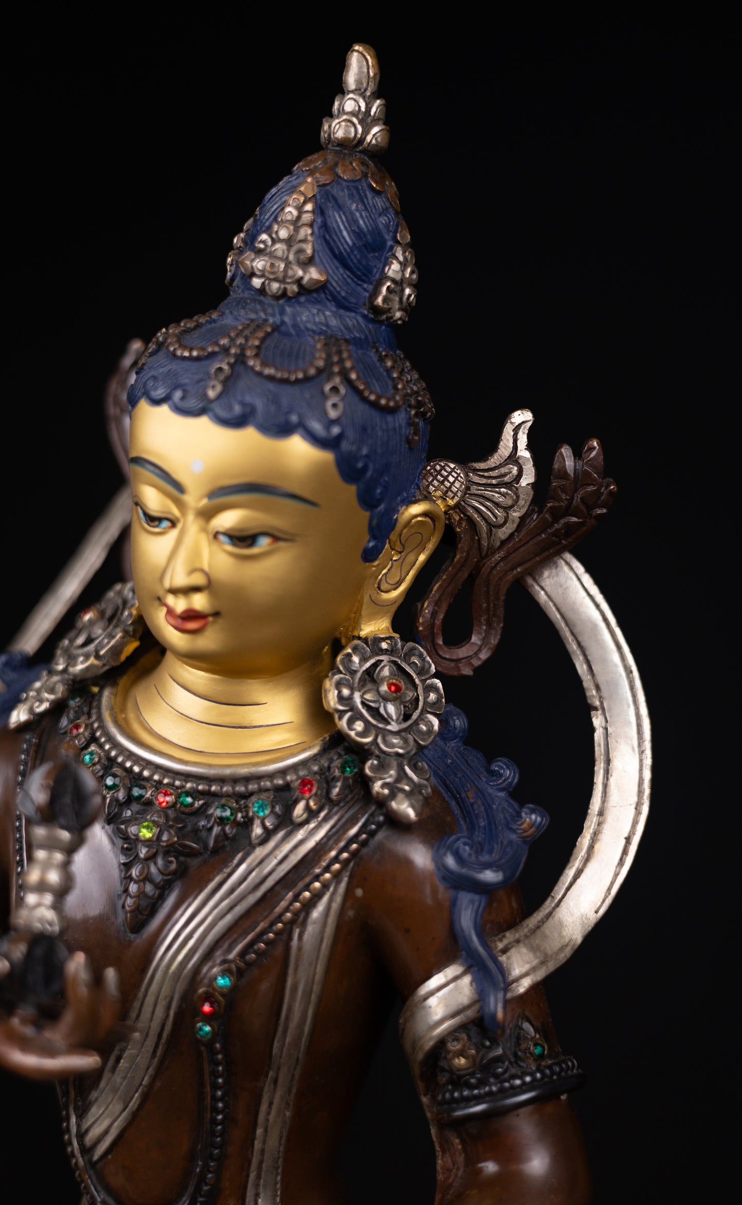 Tibetan Buddhism Gold Face Hand Paint Lord Vajra Sattva Boddhisattva Dorje Sempa Gold Plated Copper Fine Oxide Statue Sculpture Figure Nepal free