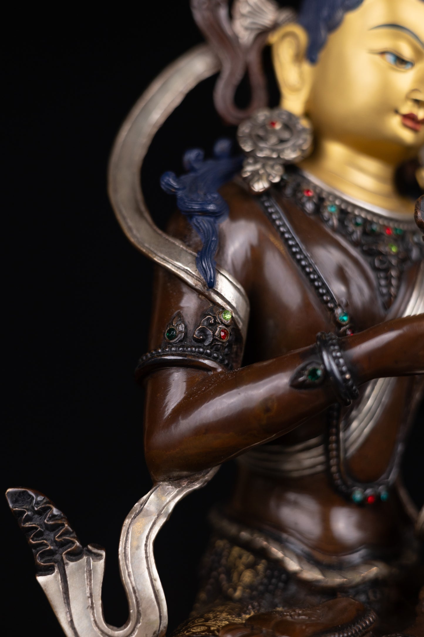 Tibetan Buddhism Gold Face Hand Paint Lord Vajra Sattva Boddhisattva Dorje Sempa Gold Plated Copper Fine Oxide Statue Sculpture Figure Nepal free
