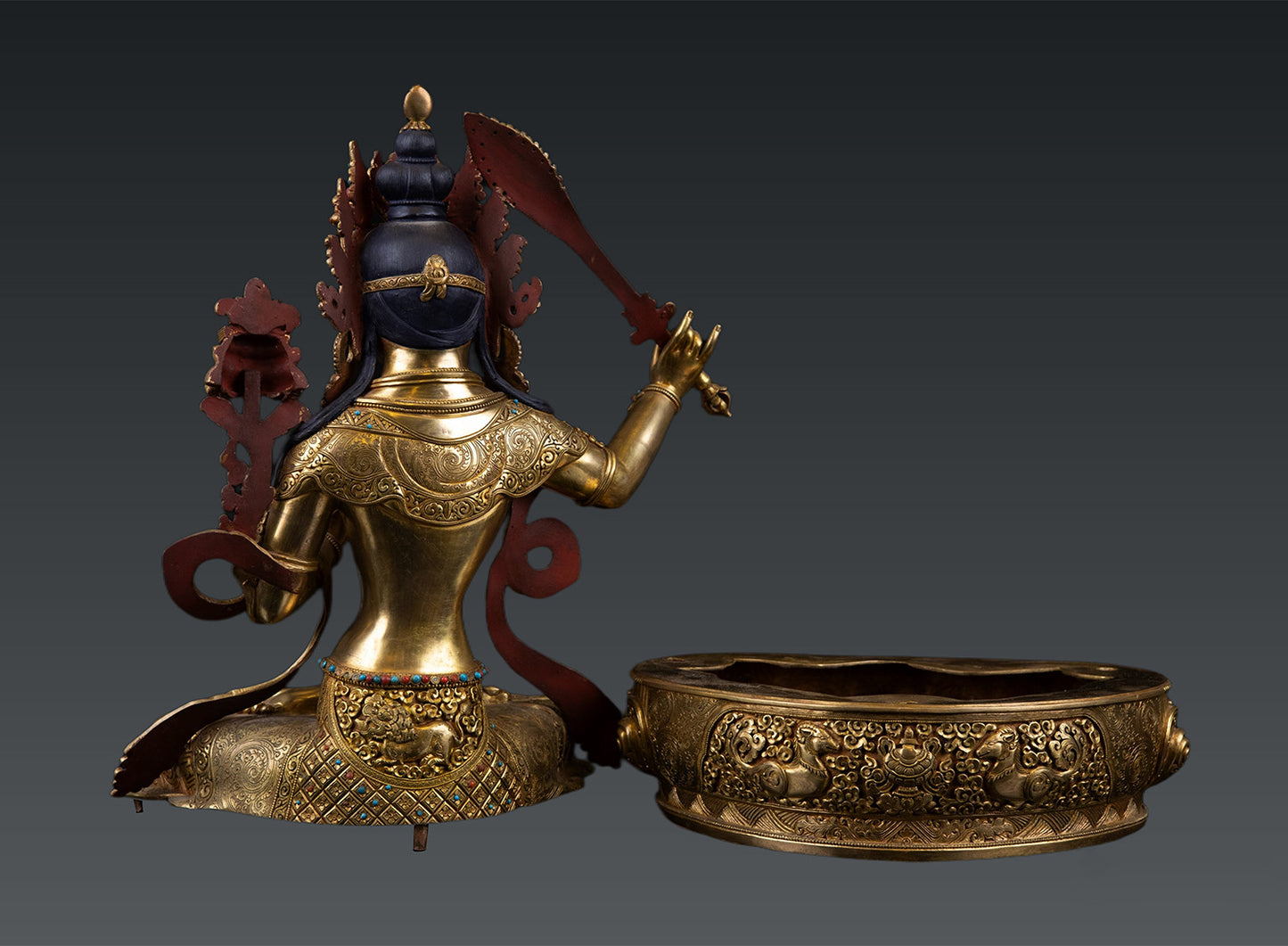 Unique Tibetan Buddhism Goddess Maha Manjushree Manjushri Pure Gold Plated Pure Copper Statue Figure Nepal free 95
