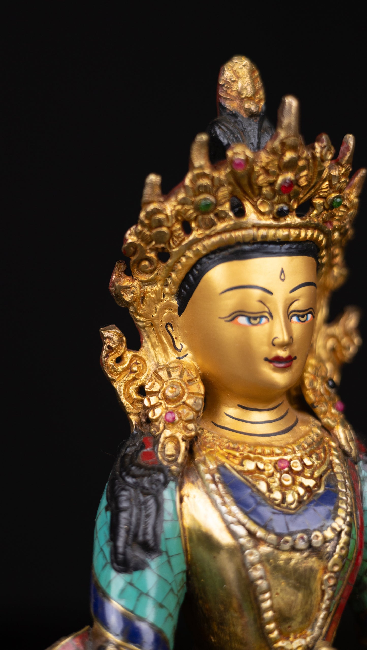 Tibetan Buddhism Hand Painting Lord Aparimita Aparamita Amitayus Buddha Copper Turquoise Coral Stone Statue Sculpture Figure free