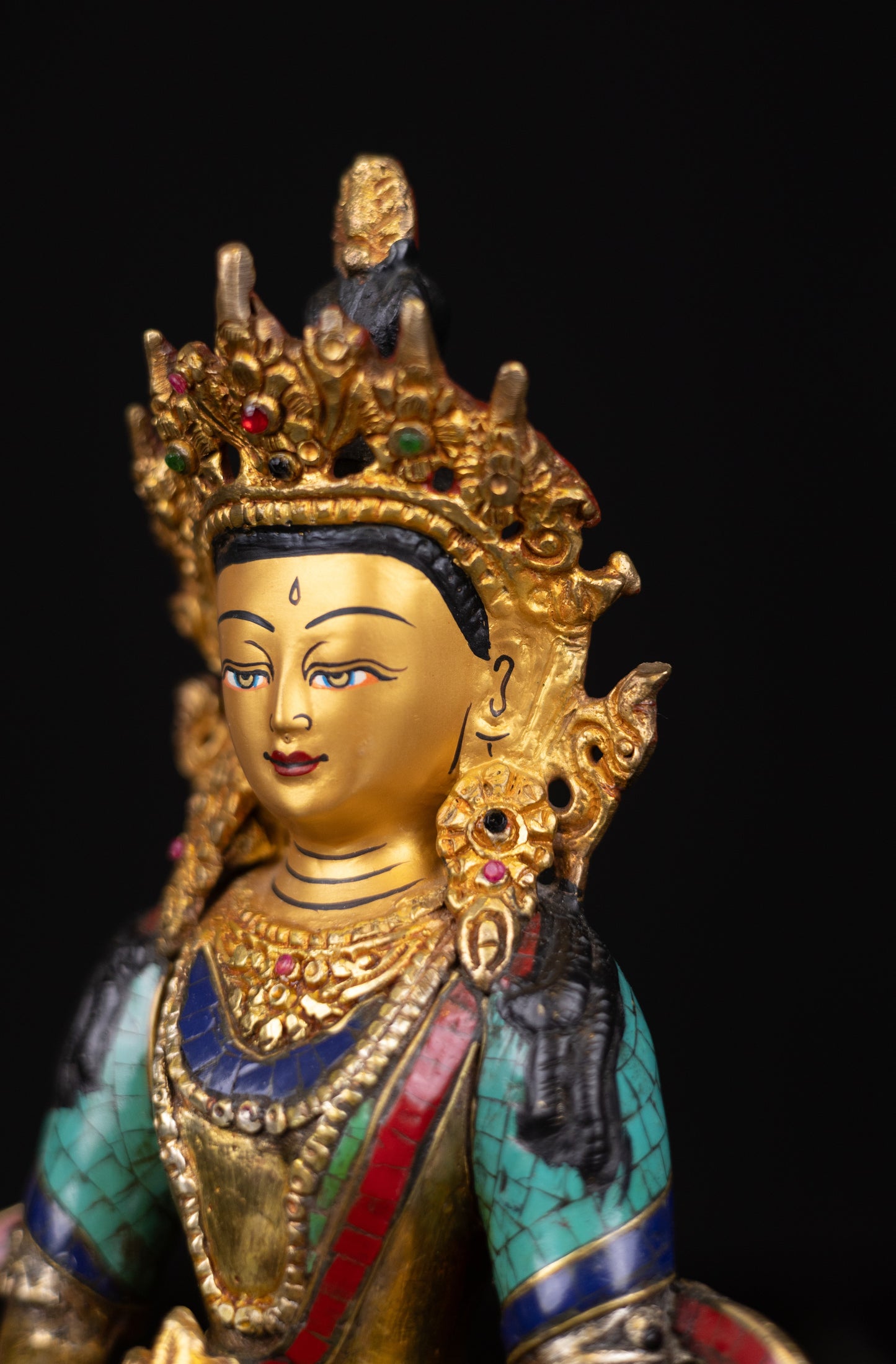 Tibetan Buddhism Hand Painting Lord Aparimita Aparamita Amitayus Buddha Copper Turquoise Coral Stone Statue Sculpture Figure free