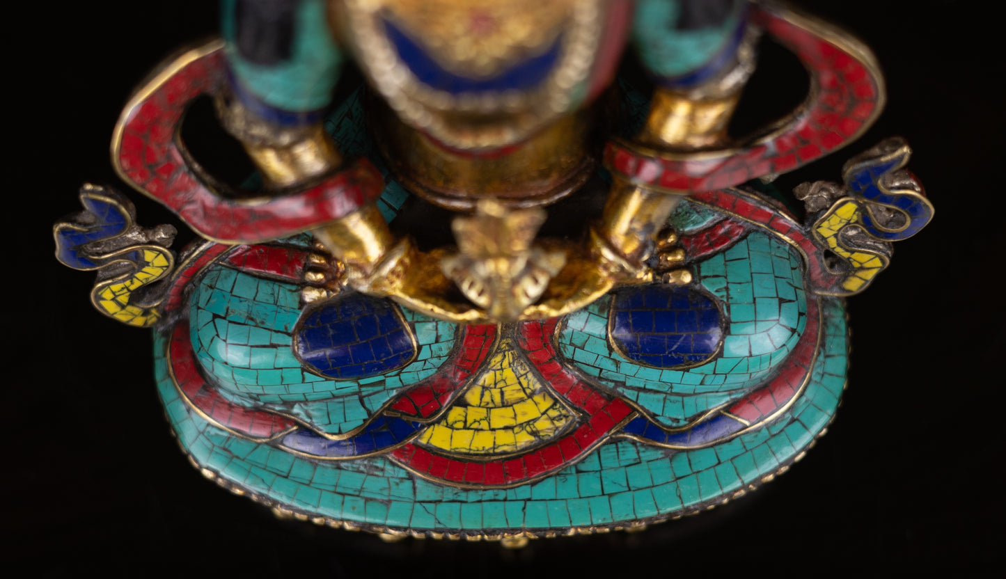 Tibetan Buddhism Hand Painting Lord Aparimita Aparamita Amitayus Buddha Copper Turquoise Coral Stone Statue Sculpture Figure free