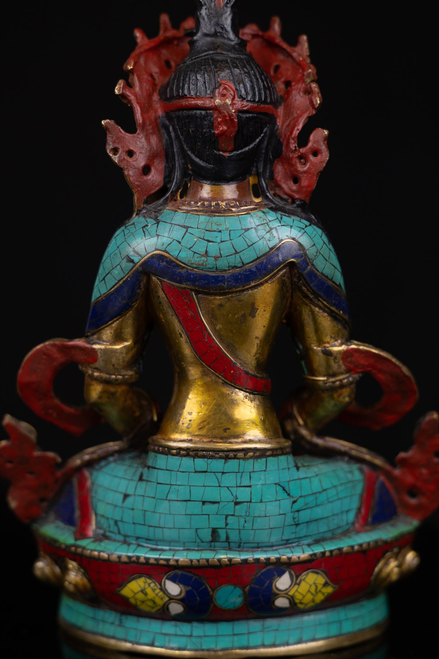 Tibetan Buddhism Hand Painting Lord Aparimita Aparamita Amitayus Buddha Copper Turquoise Coral Stone Statue Sculpture Figure free