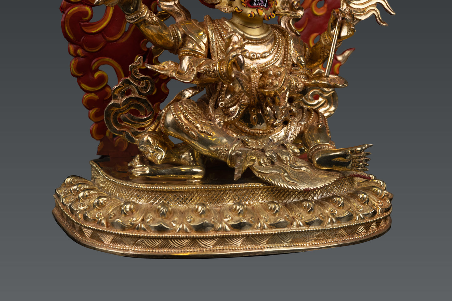 Tibetan Buddhism Gold Face Paint 4 Arms Lord Mahakala Bhairav Gold Plated Statue Figure Nepal free