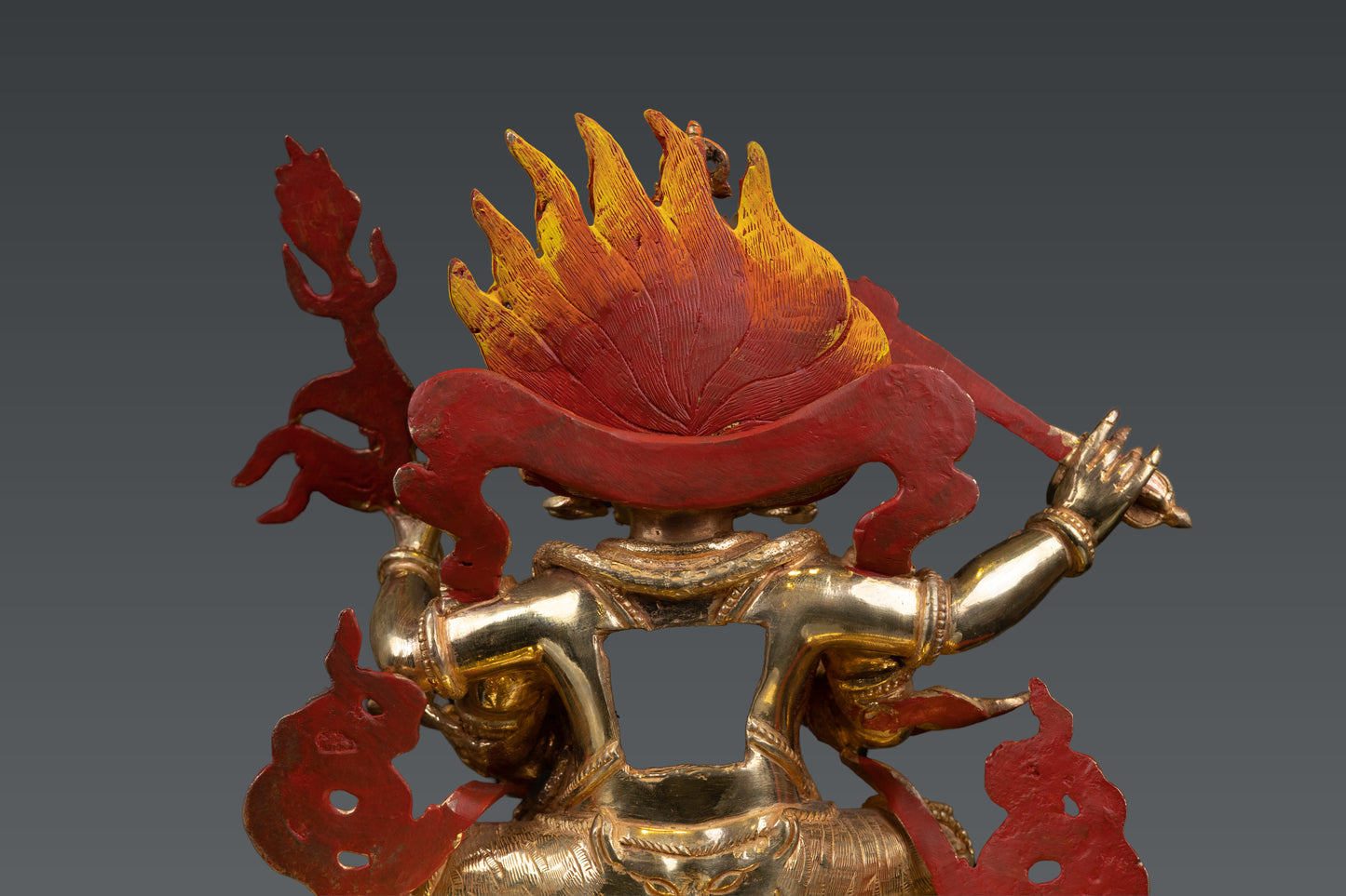 Tibetan Buddhism Gold Face Paint 4 Arms Lord Mahakala Bhairav Gold Plated Statue Figure Nepal free