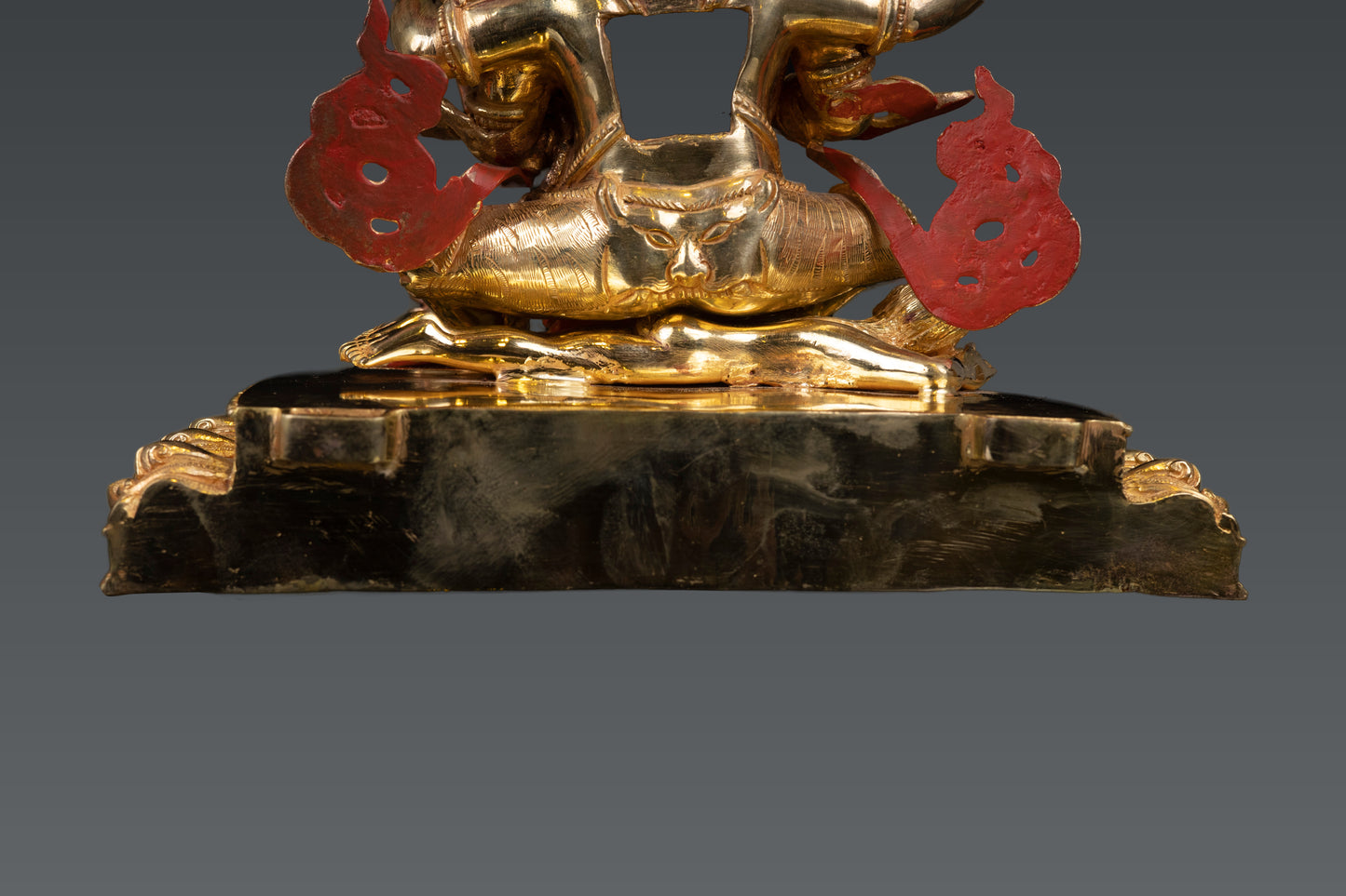 Tibetan Buddhism Gold Face Paint 4 Arms Lord Mahakala Bhairav Gold Plated Statue Figure Nepal free