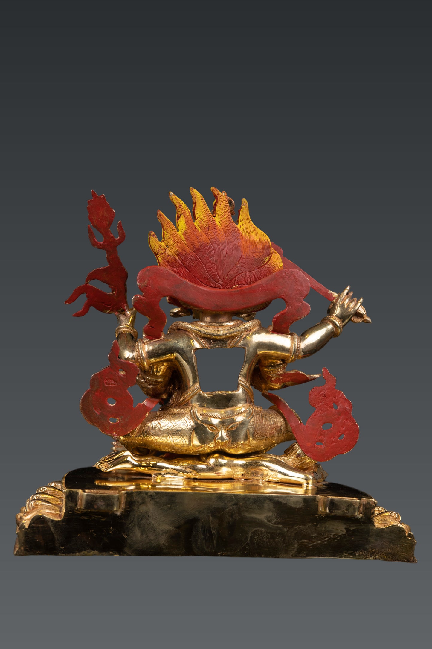 Tibetan Buddhism Gold Face Paint 4 Arms Lord Mahakala Bhairav Gold Plated Statue Figure Nepal free
