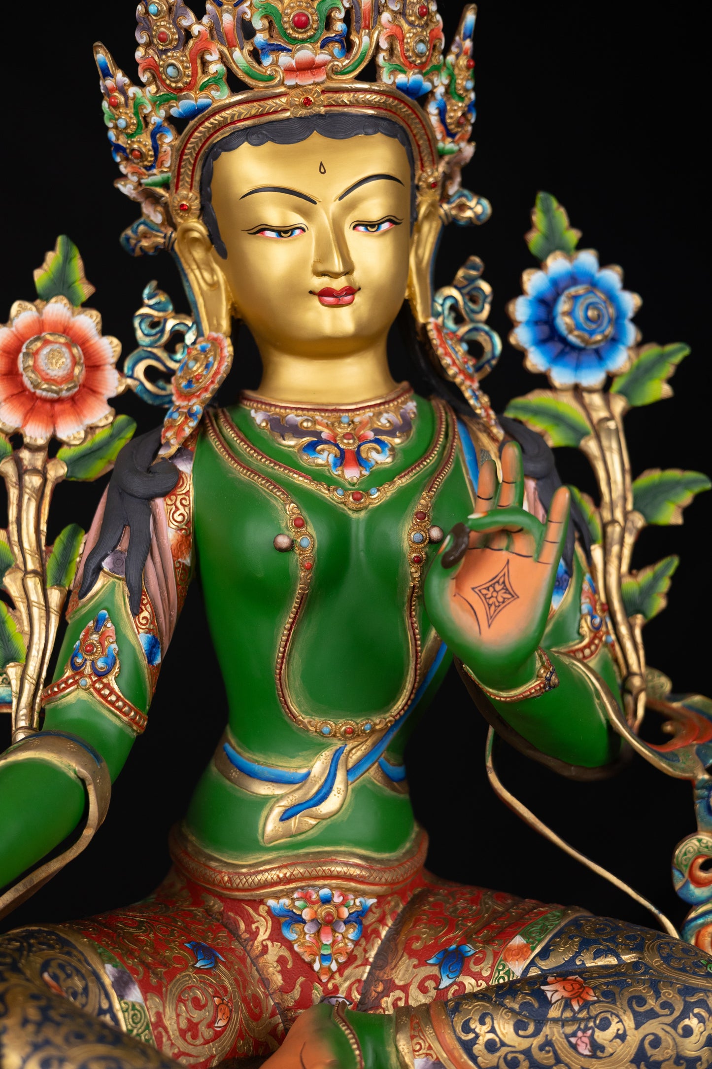 Tibetan Buddhism Gold Face Goddess Green Tara Rupa Dolma Dolma Jongma Hand Painting Color Copper Statue Sculpture Figure Nepal free