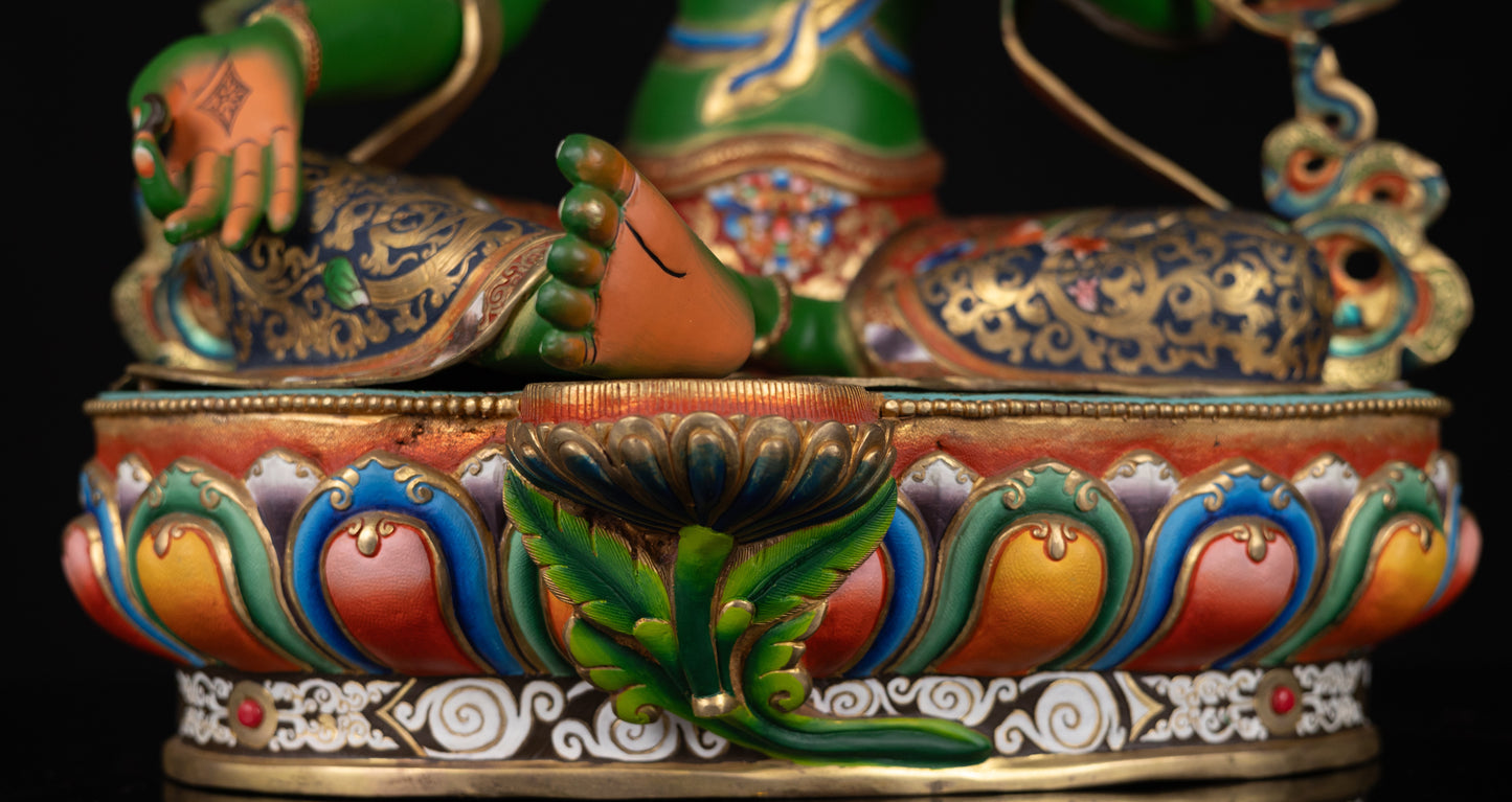Tibetan Buddhism Gold Face Goddess Green Tara Rupa Dolma Dolma Jongma Hand Painting Color Copper Statue Sculpture Figure Nepal free